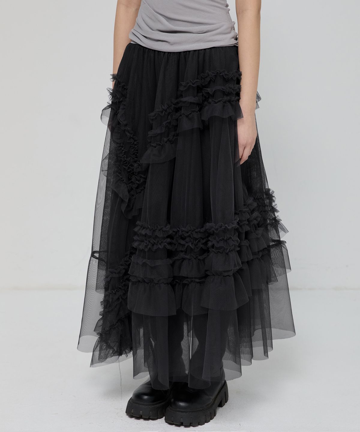 플레어업(FLAREUP) Tulle Layered Long Skirts (FL-266_Black)