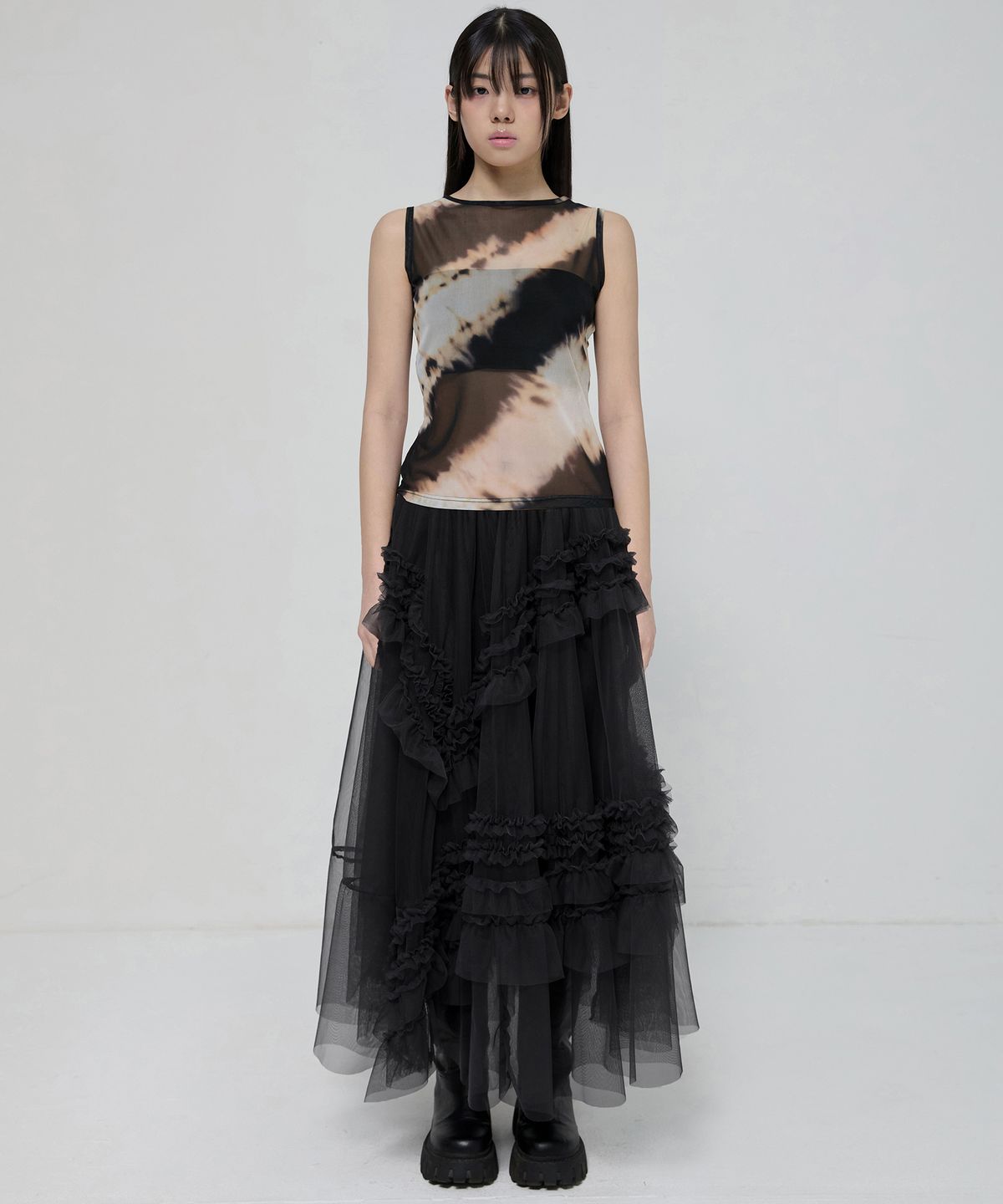 플레어업(FLAREUP) Tulle Layered Long Skirts (FL-266_Black)