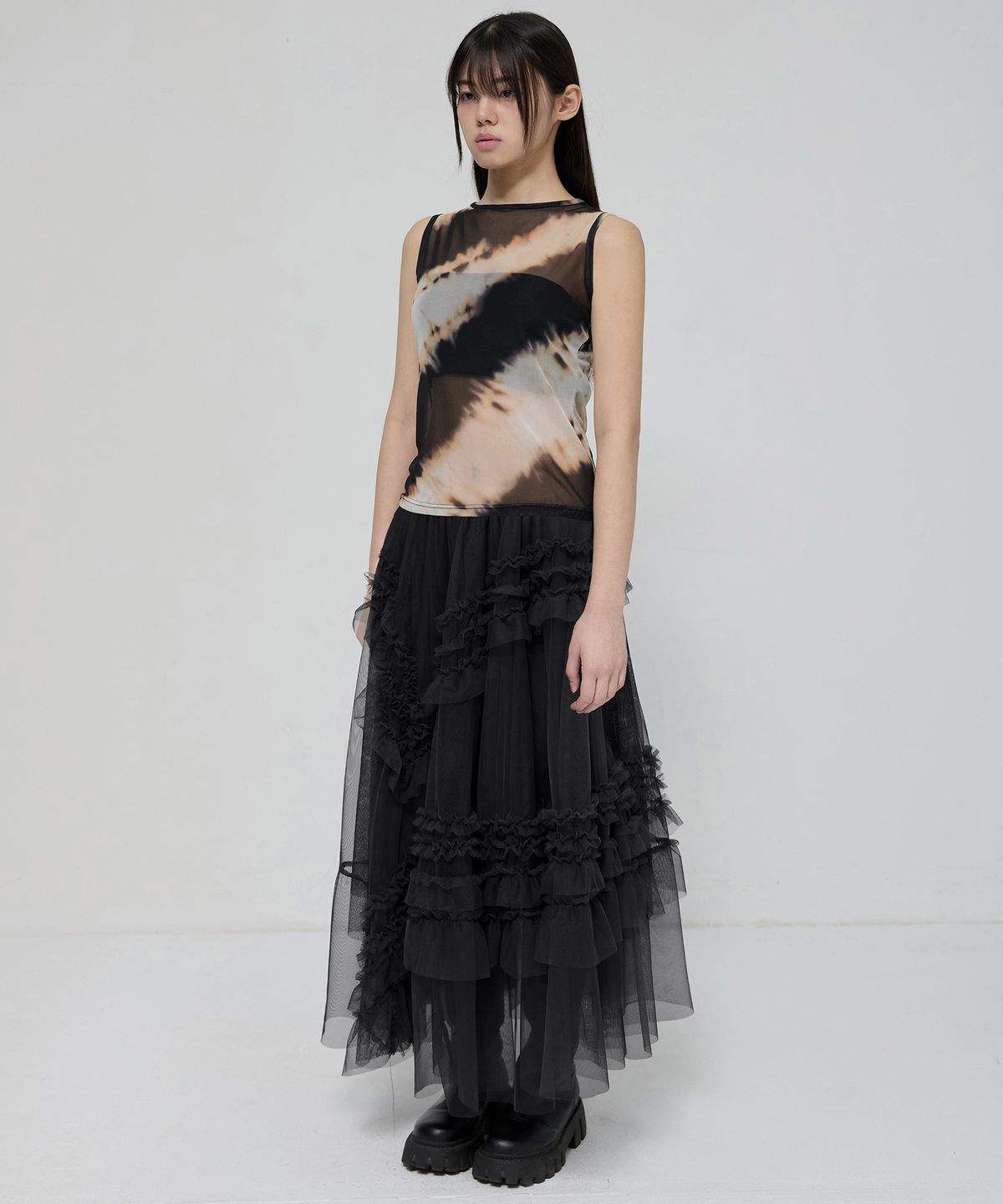 플레어업(FLAREUP) Tulle Layered Long Skirts (FL-266_Black)