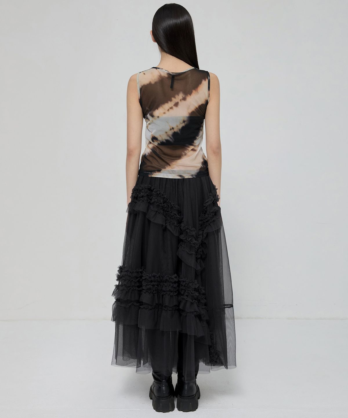 플레어업(FLAREUP) Tulle Layered Long Skirts (FL-266_Black)