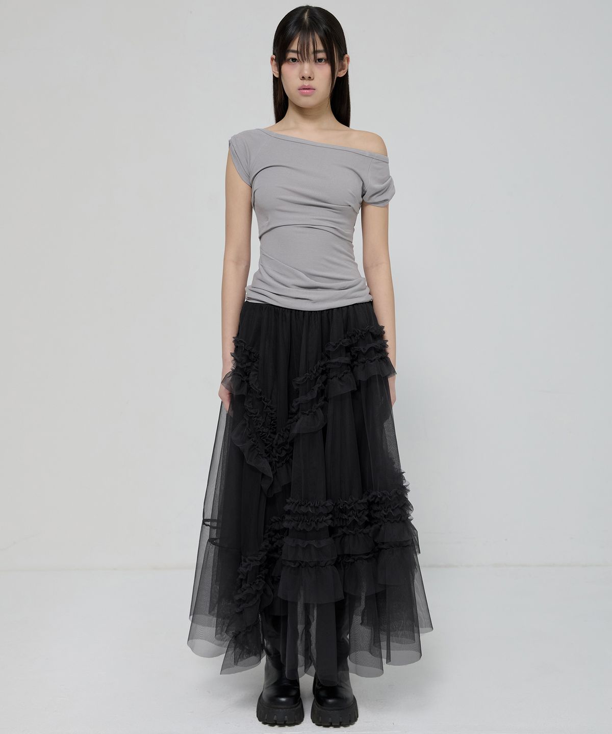플레어업(FLAREUP) Tulle Layered Long Skirts (FL-266_Black)