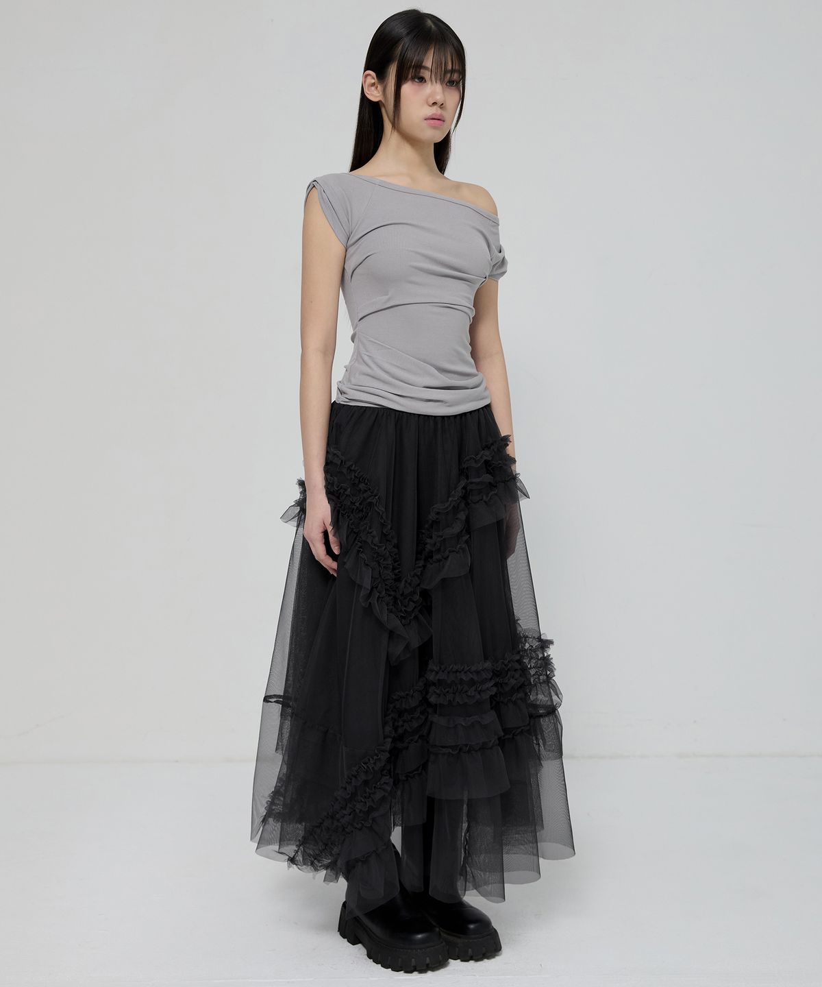 플레어업(FLAREUP) Tulle Layered Long Skirts (FL-266_Black)