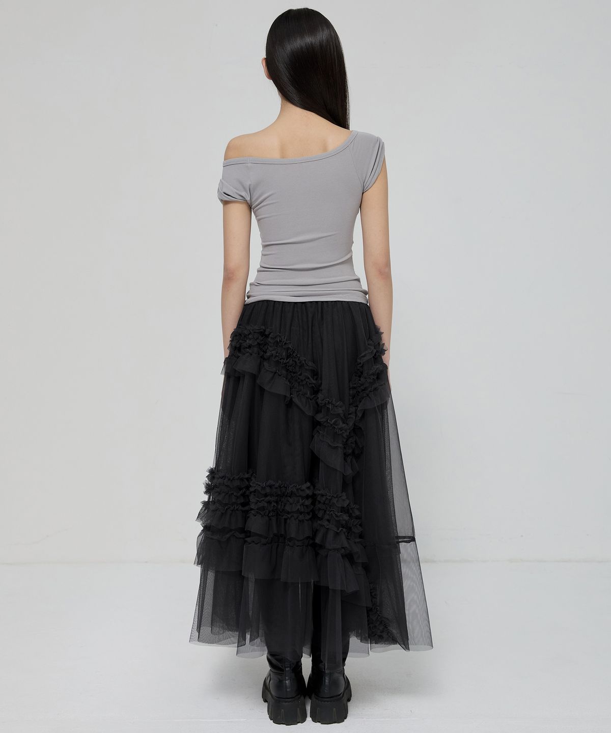 플레어업(FLAREUP) Tulle Layered Long Skirts (FL-266_Black)