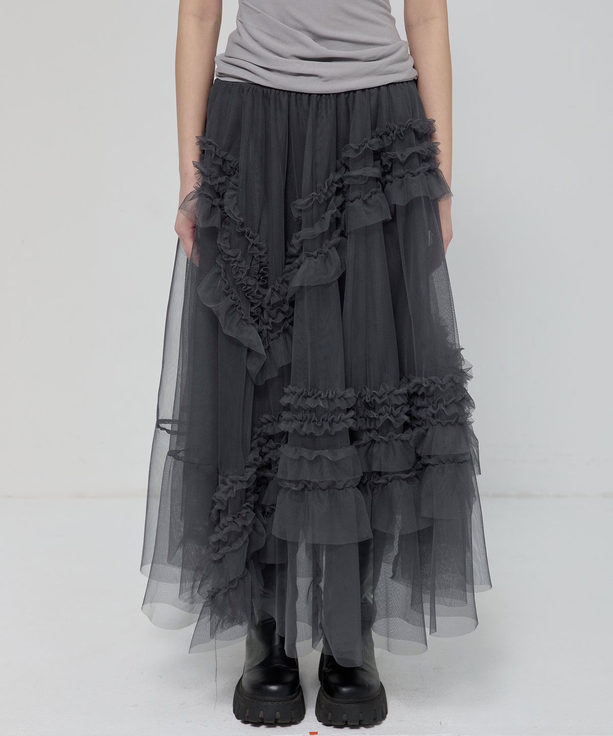 플레어업(FLAREUP) Tulle Layered Long Skirts (FL-266_Charcoal)