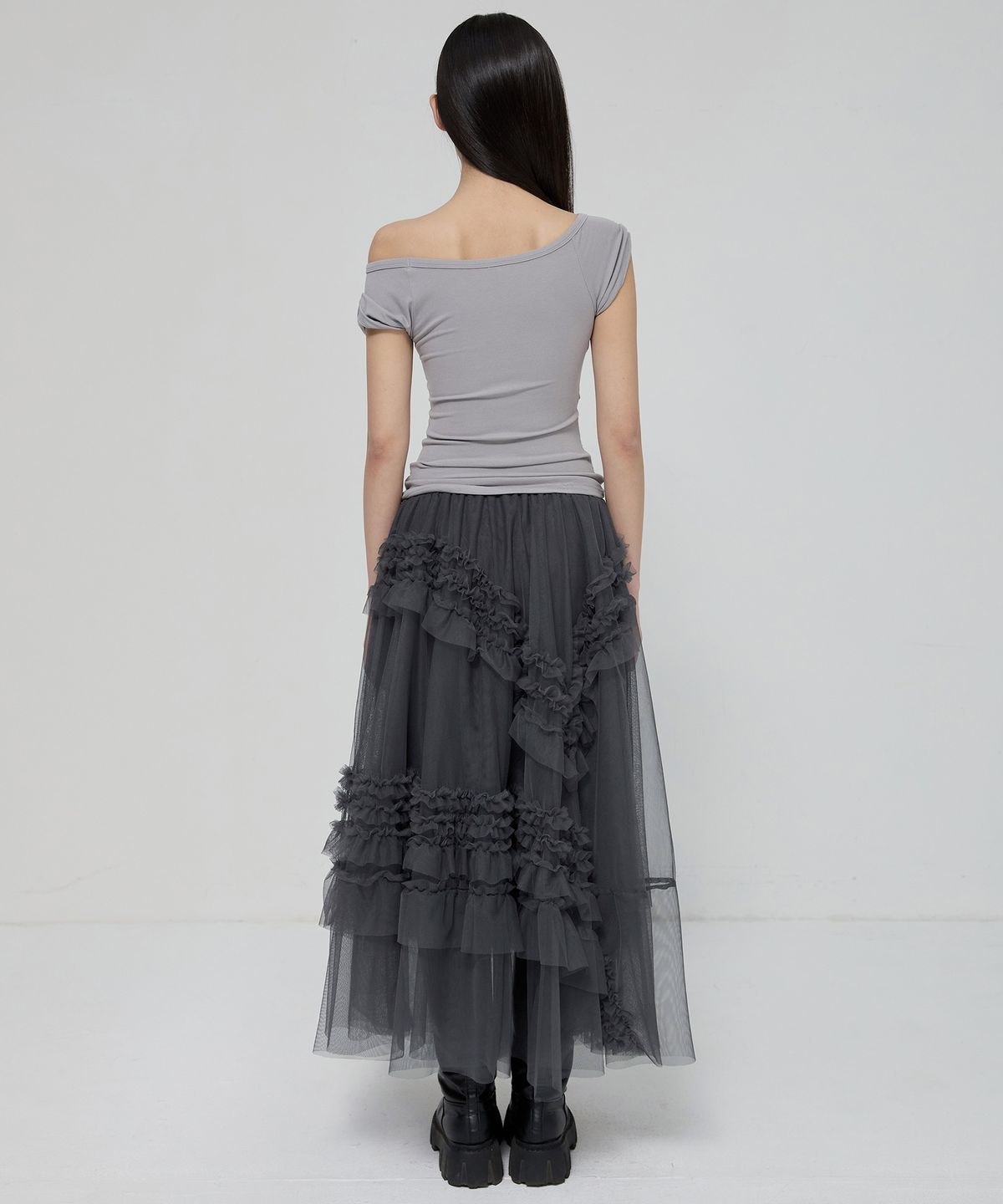 플레어업(FLAREUP) Tulle Layered Long Skirts (FL-266_Charcoal)
