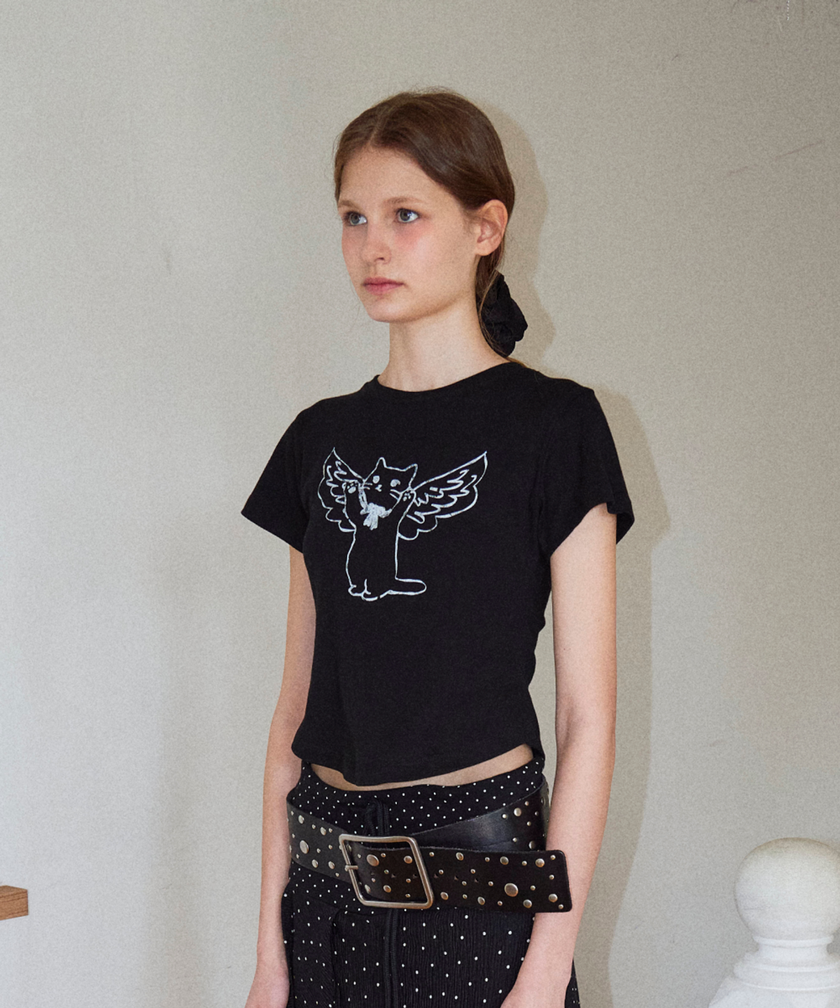 로긴 앤 로지(ROGIN N ROSIE) Angel Cat Printed T-shirt Black