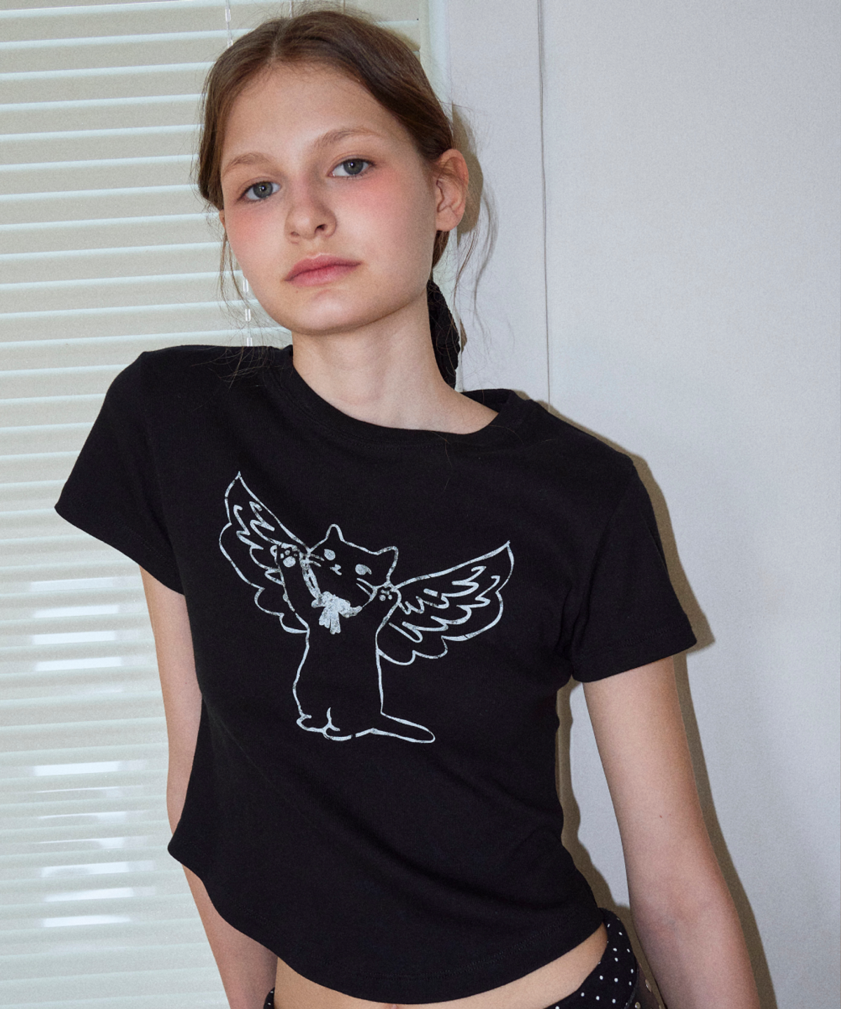 로긴 앤 로지(ROGIN N ROSIE) Angel Cat Printed T-shirt Black