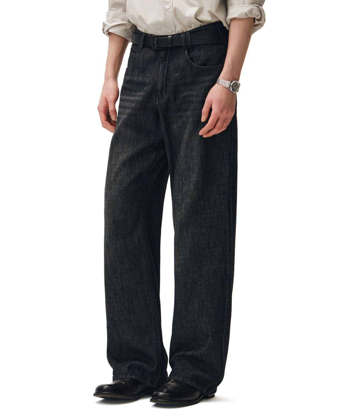 데케트(DECET) [린넨라이크]Linen Like Mid Rise Wide Jeans DCPT039Black