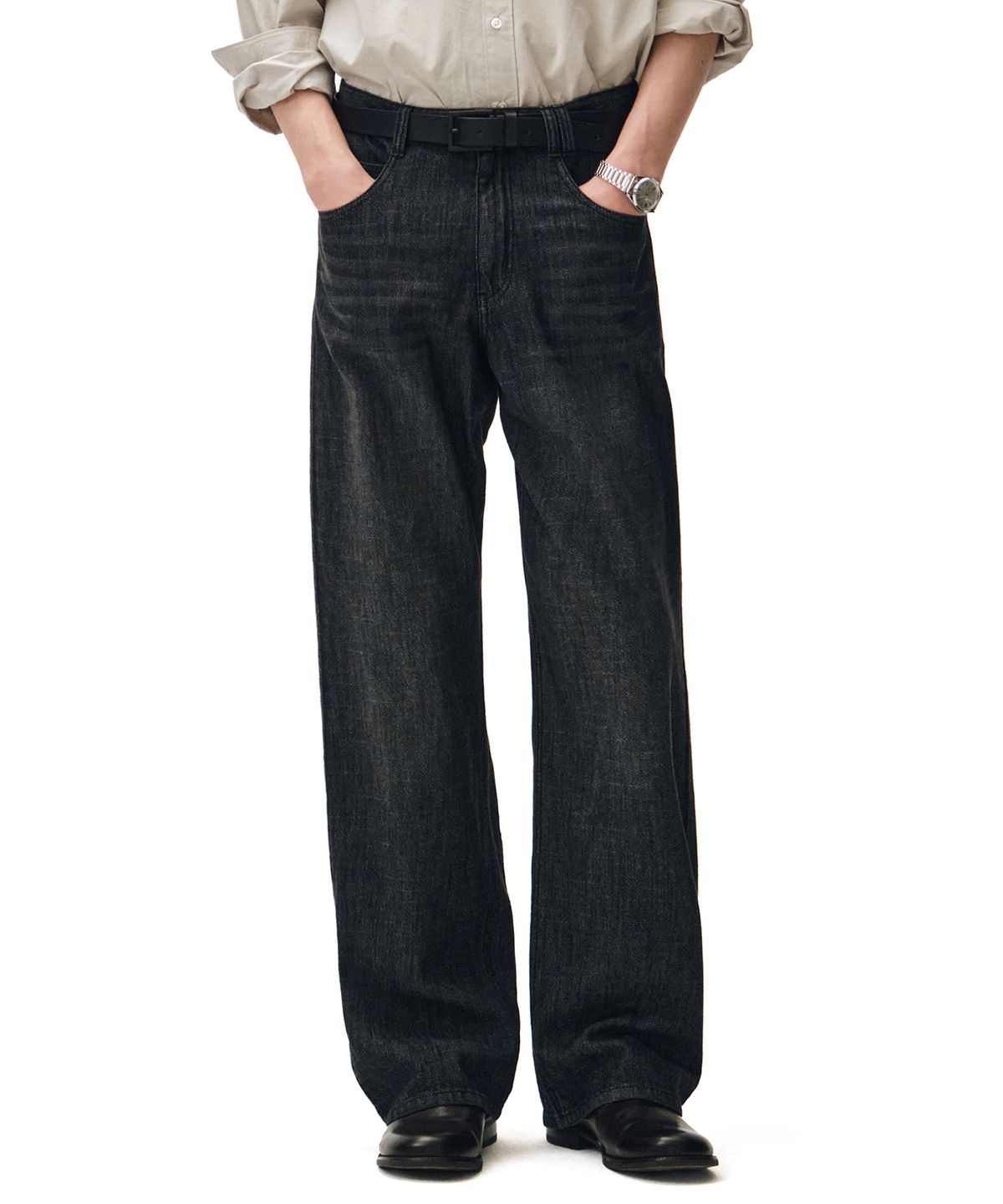 데케트(DECET) [린넨라이크]Linen Like Mid Rise Wide Jeans DCPT039Black