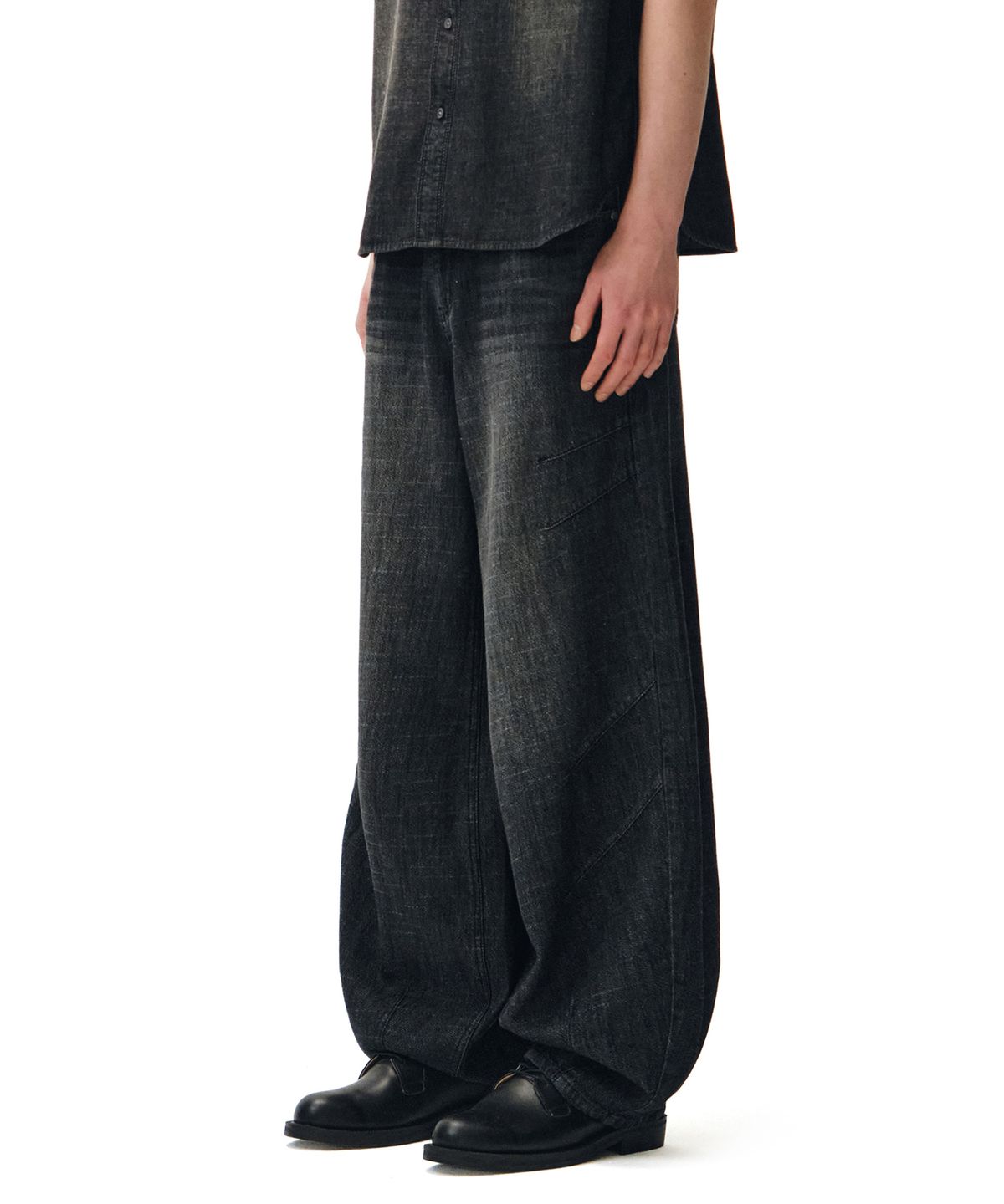 데케트(DECET) [린넨라이크]Linen Like Ballon Wide Jeans DCPT060Black