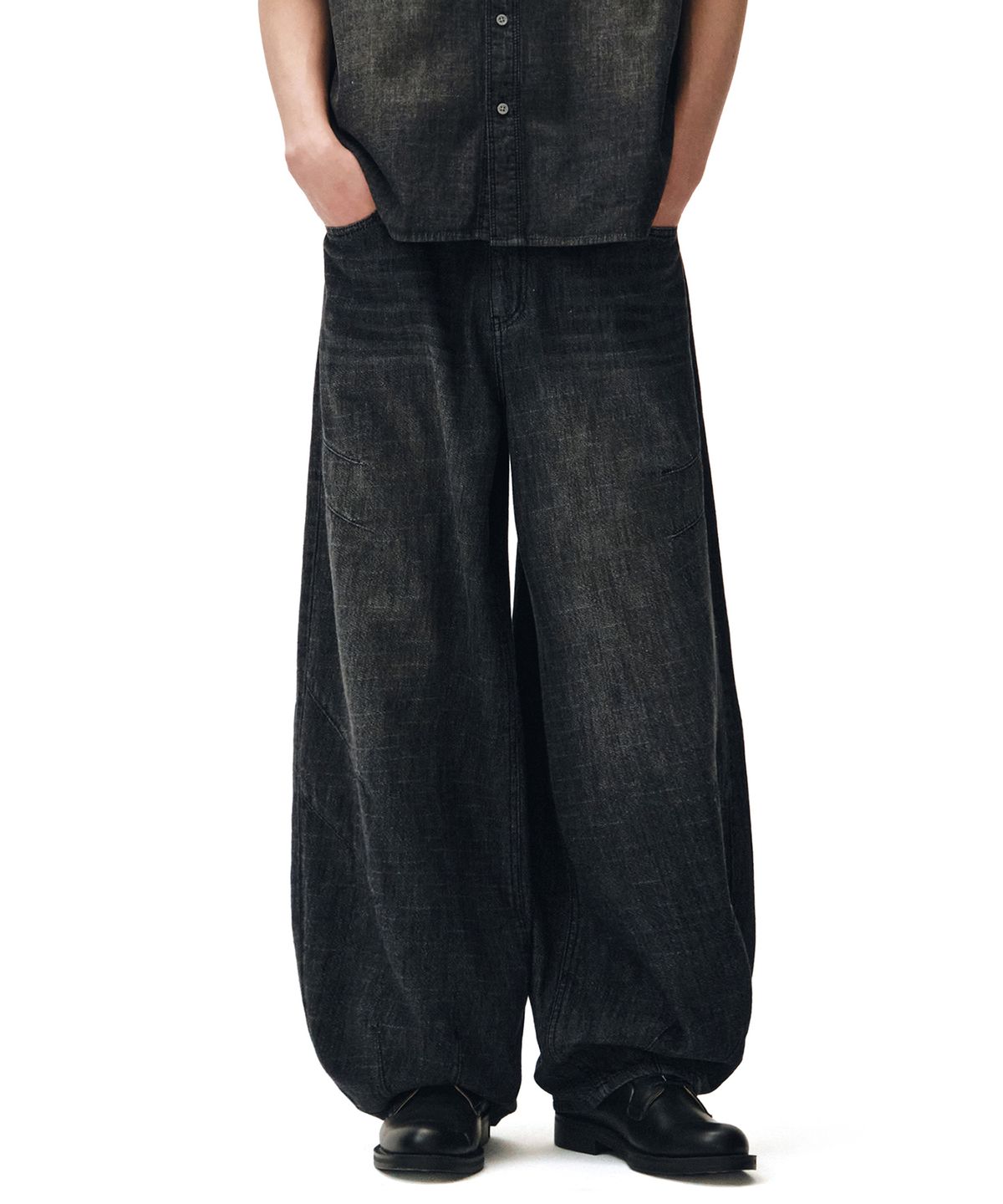 데케트(DECET) [린넨라이크]Linen Like Ballon Wide Jeans DCPT060Black
