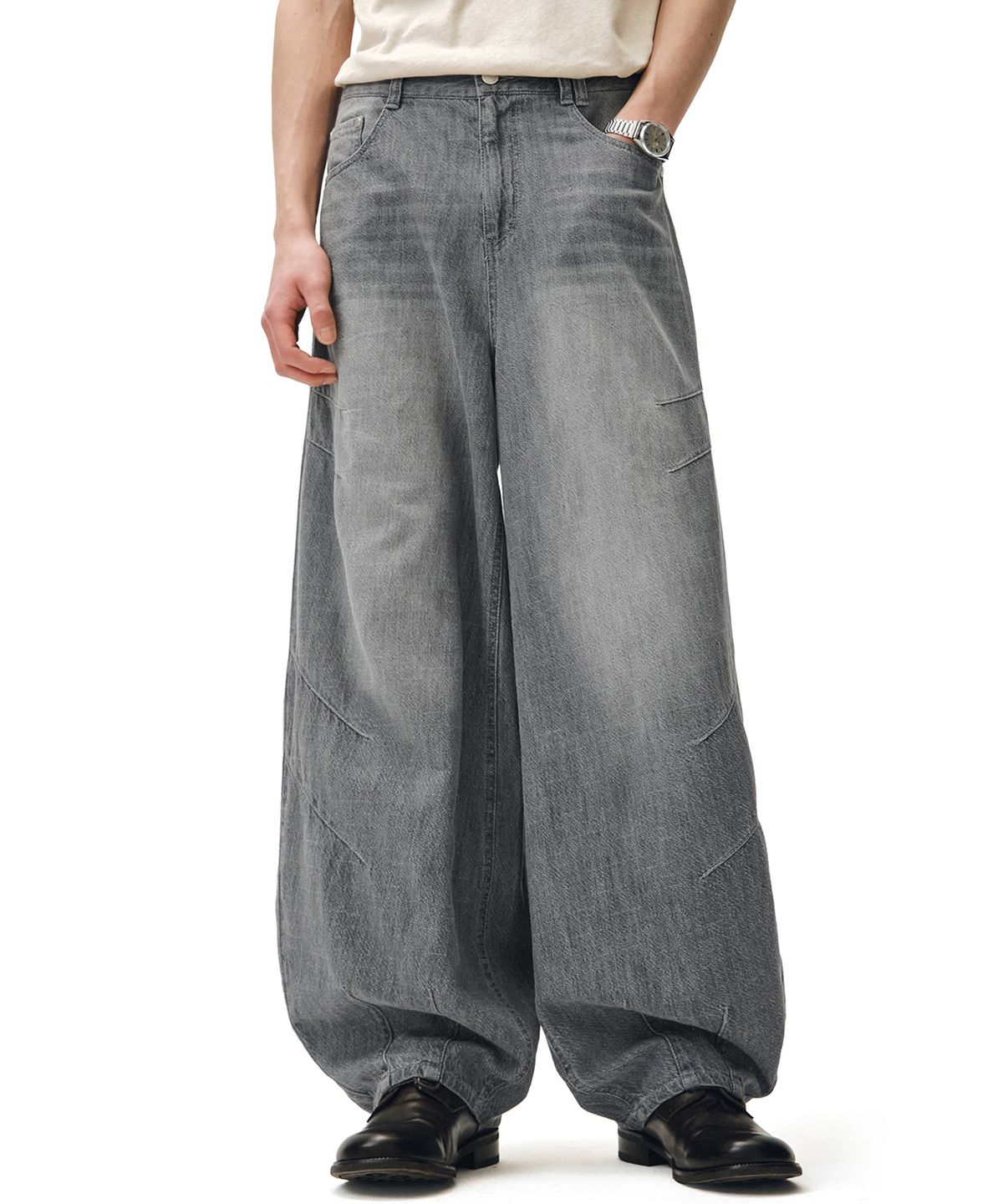 데케트(DECET) [린넨라이크]Linen Like Ballon Wide Jeans DCPT060Gray