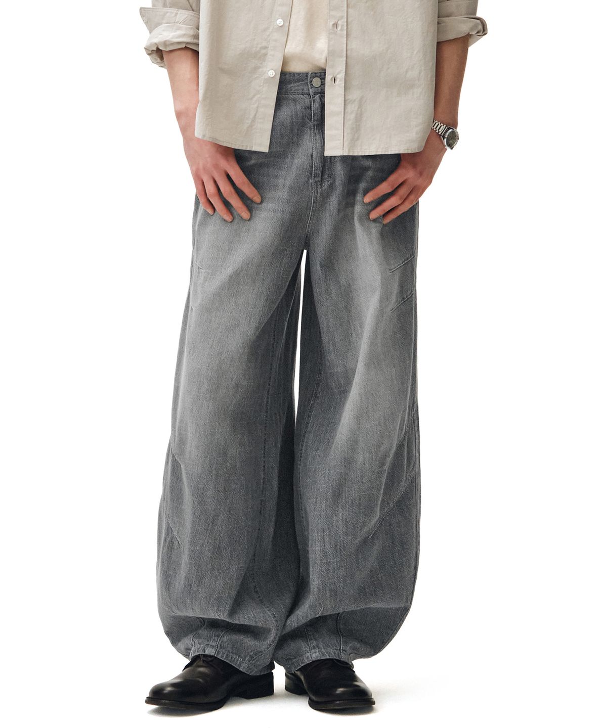 데케트(DECET) [린넨라이크]Linen Like Ballon Wide Jeans DCPT060Gray