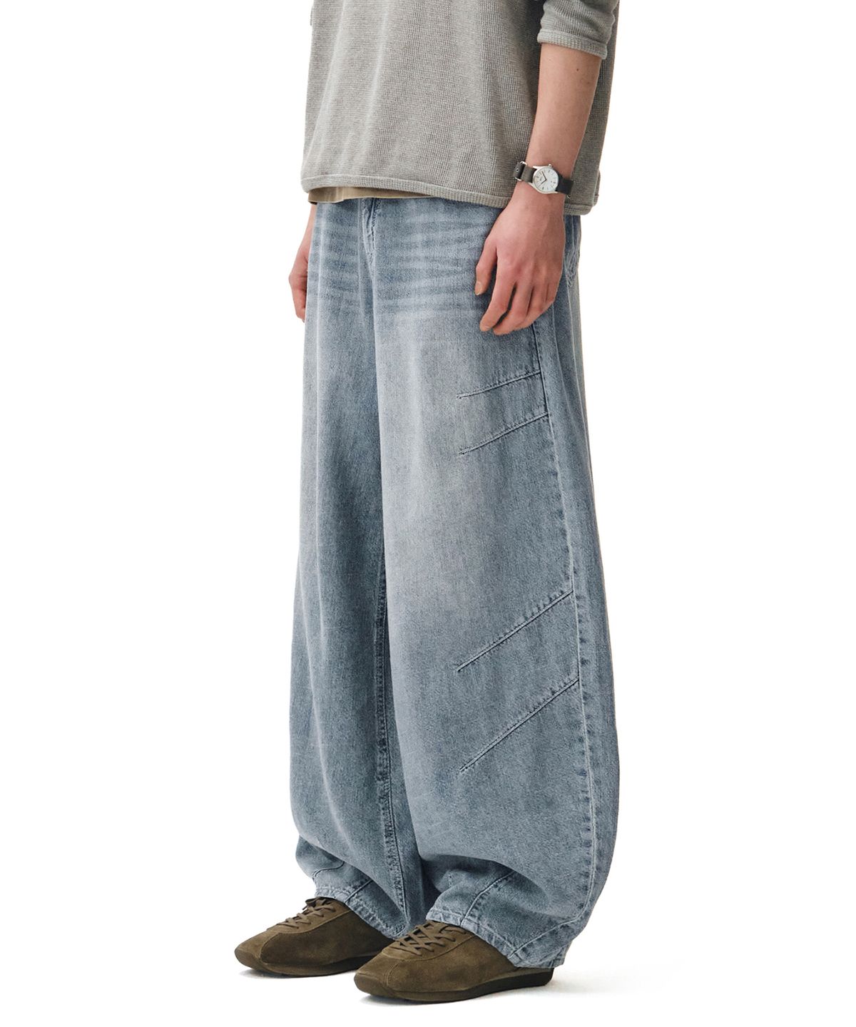 데케트(DECET) [린넨라이크]Linen Like Ballon Wide Jeans DCPT060Lightblue