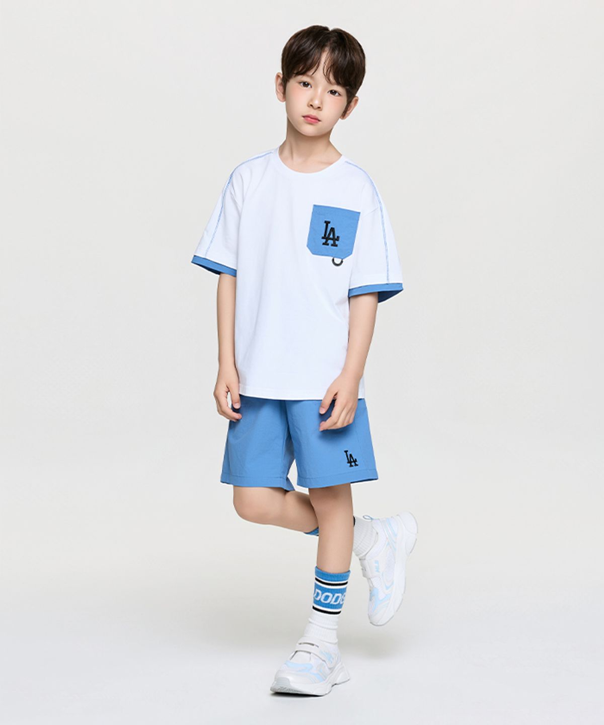 엠엘비 키즈(MLB KIDS) 아웃도어 베이직 포켓 레이어드 티셔츠세트 LA (Blue)