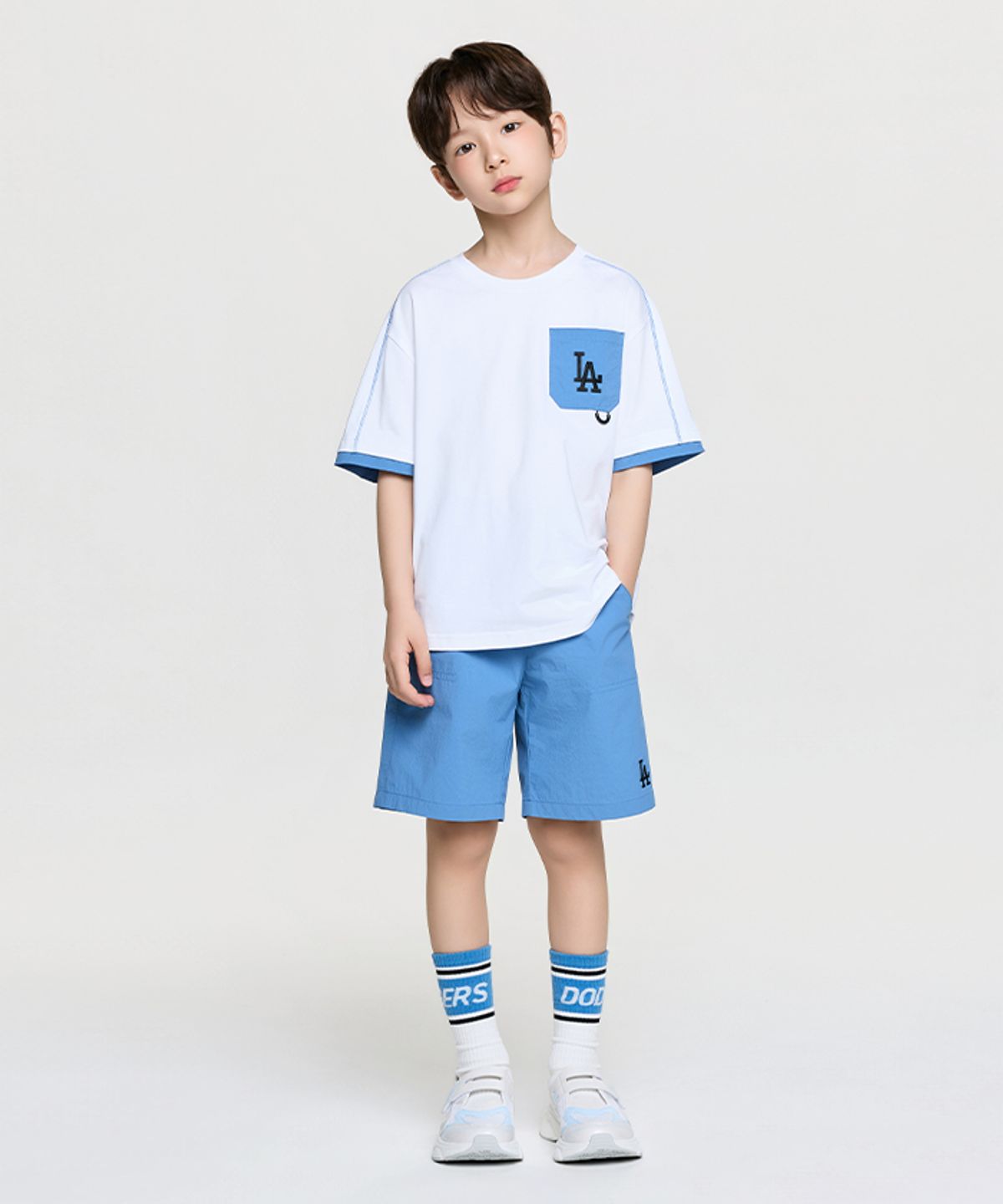 엠엘비 키즈(MLB KIDS) 아웃도어 베이직 포켓 레이어드 티셔츠세트 LA (Blue)