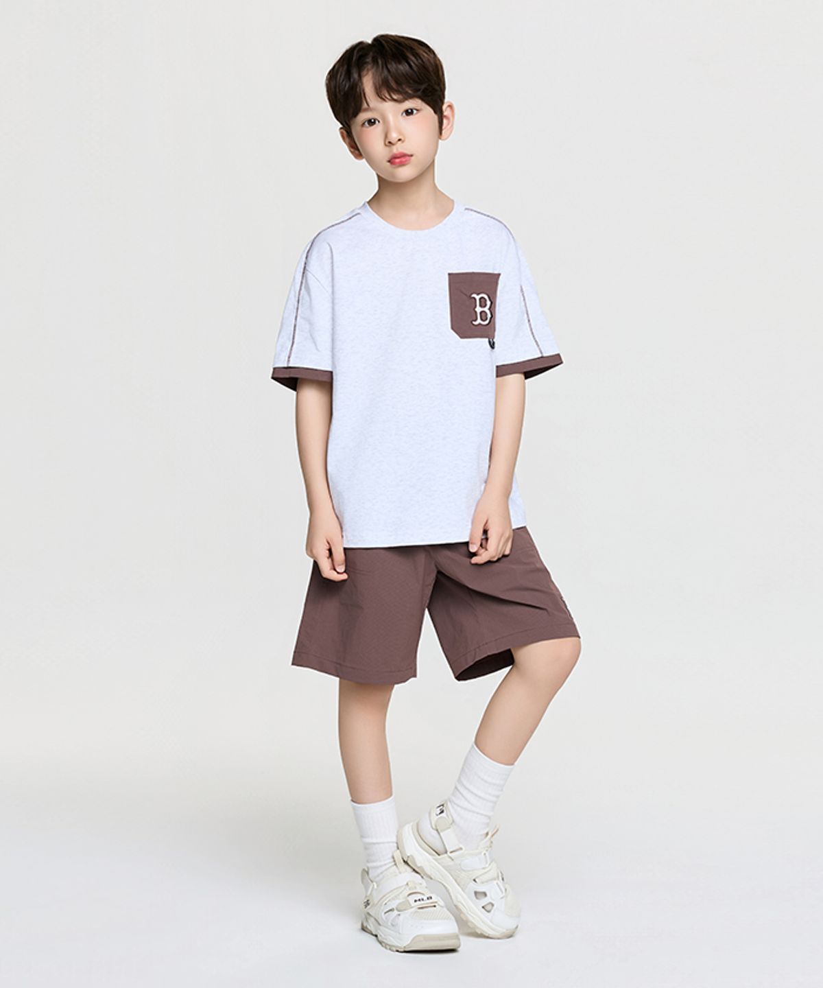 엠엘비 키즈(MLB KIDS) 아웃도어 베이직 포켓 레이어드 티셔츠세트 BOS (Brown)