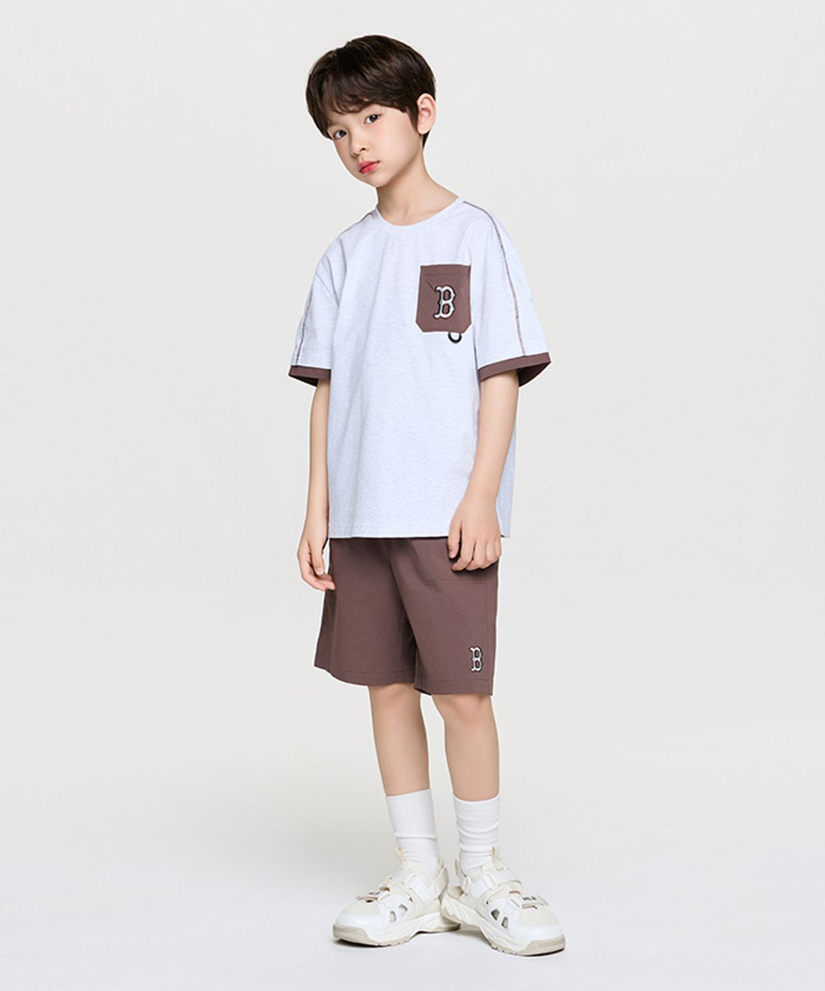 엠엘비 키즈(MLB KIDS) 아웃도어 베이직 포켓 레이어드 티셔츠세트 BOS (Brown)