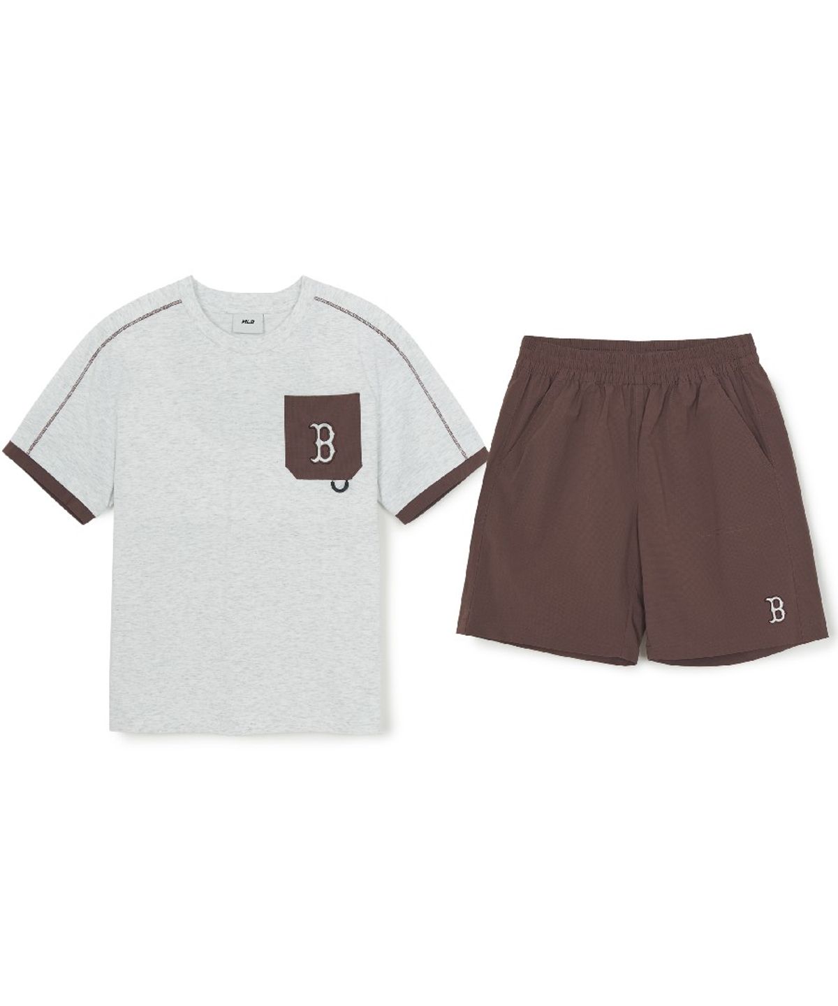 엠엘비 키즈(MLB KIDS) 아웃도어 베이직 포켓 레이어드 티셔츠세트 BOS (Brown)