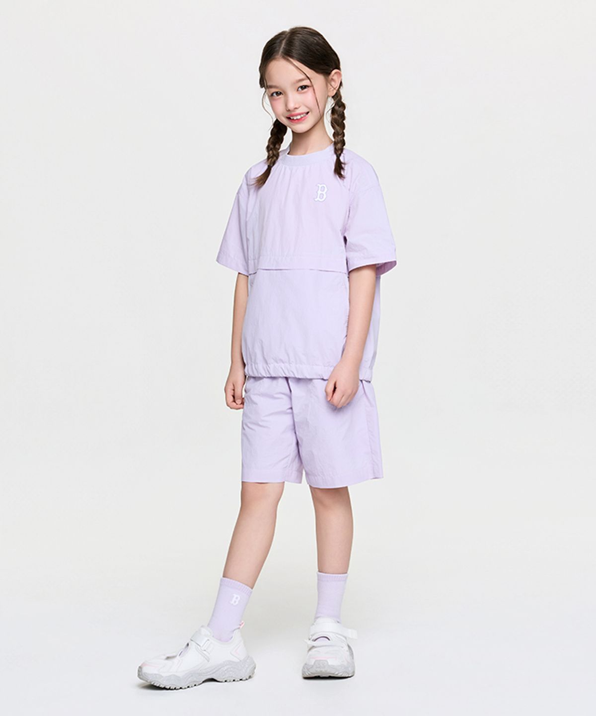 엠엘비 키즈(MLB KIDS) 아웃도어 베이직 우븐 티셔츠세트 BOS (Lavender)