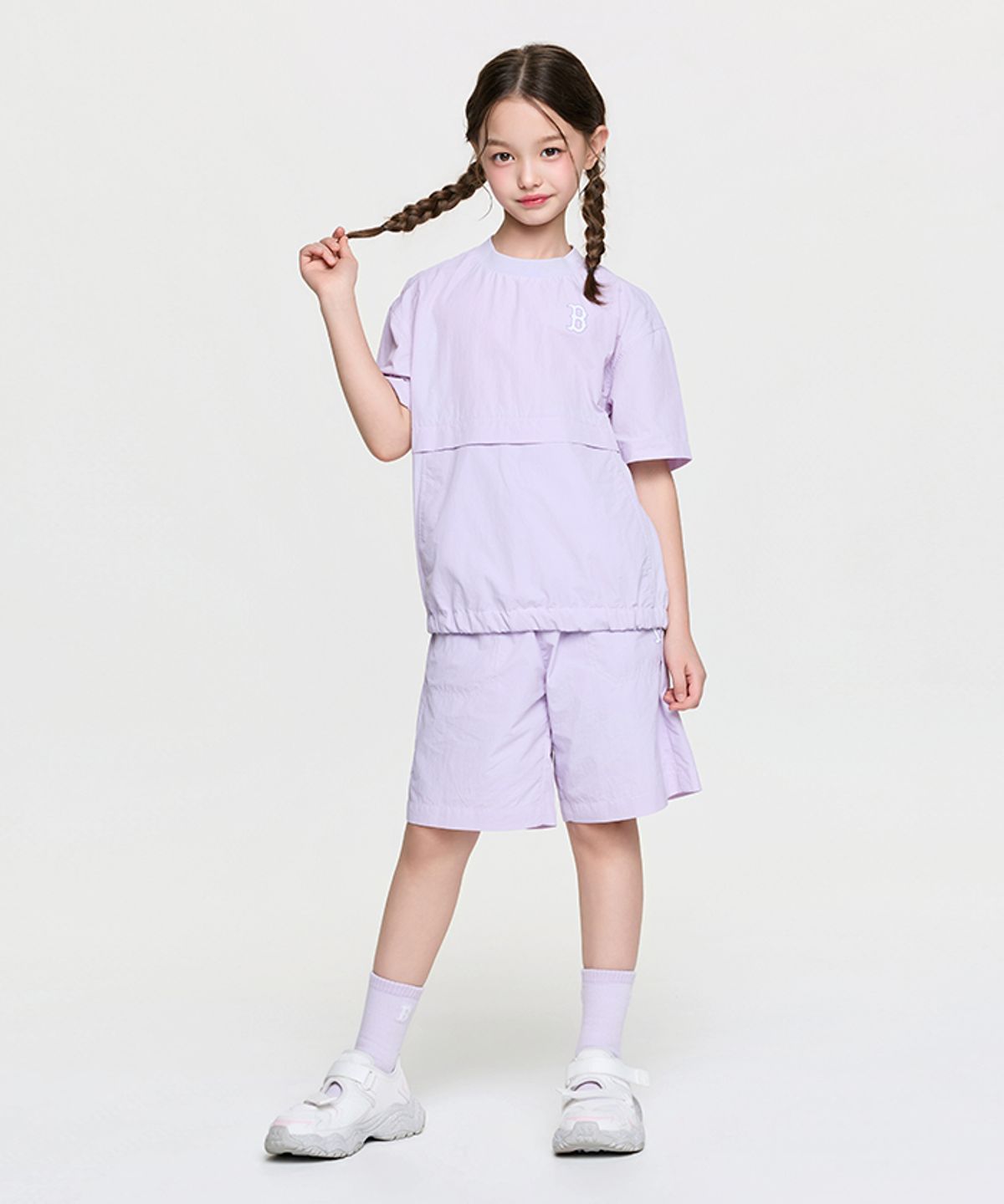 엠엘비 키즈(MLB KIDS) 아웃도어 베이직 우븐 티셔츠세트 BOS (Lavender)
