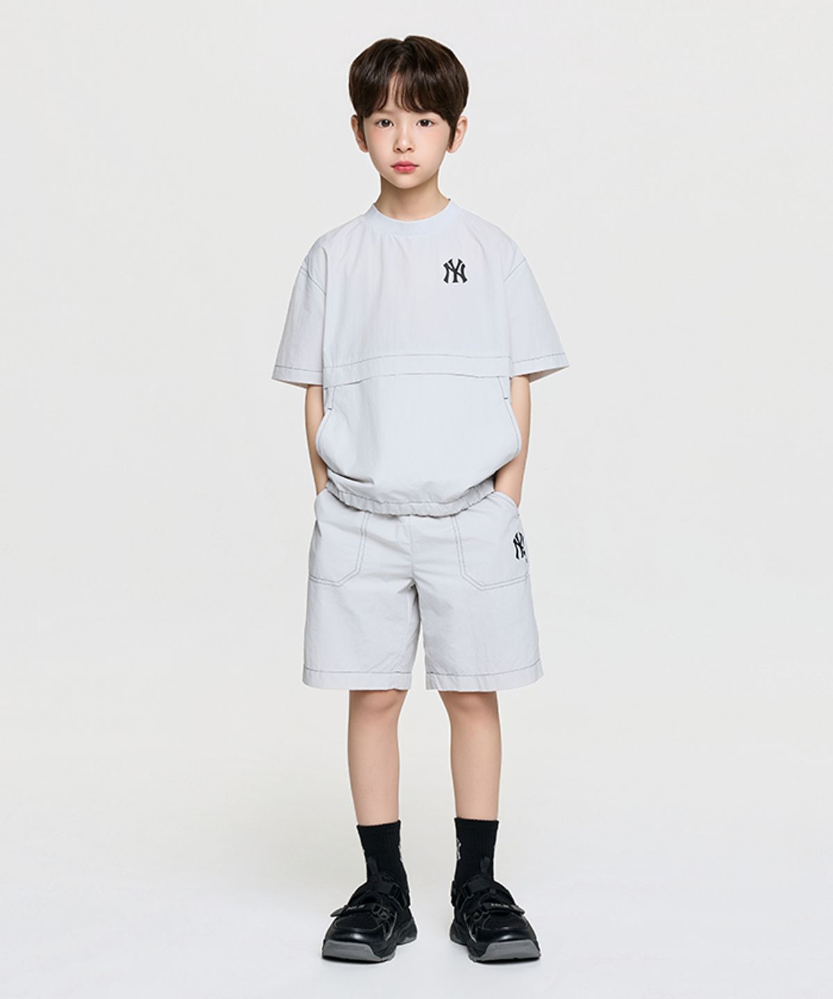엠엘비 키즈(MLB KIDS) 아웃도어 베이직 우븐 티셔츠세트 NY (L.Grey)
