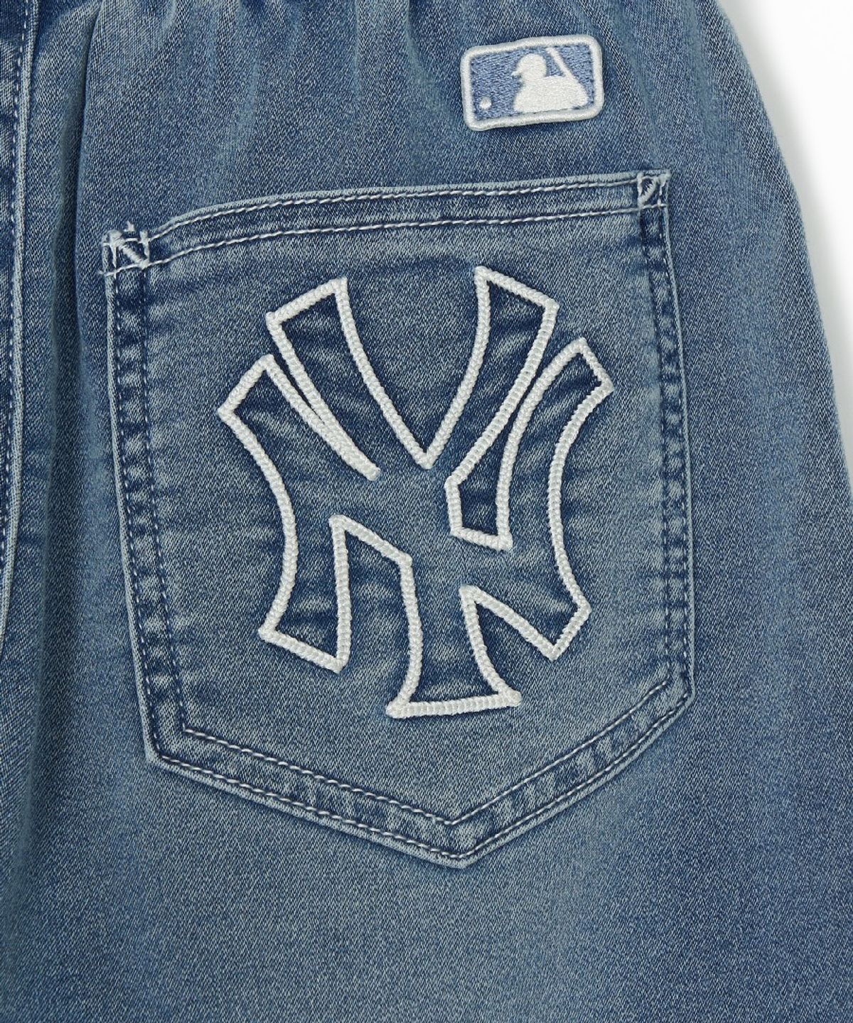 엠엘비 키즈(MLB KIDS) 베이직 저지데님 더블니 반바지 NY (Blue)