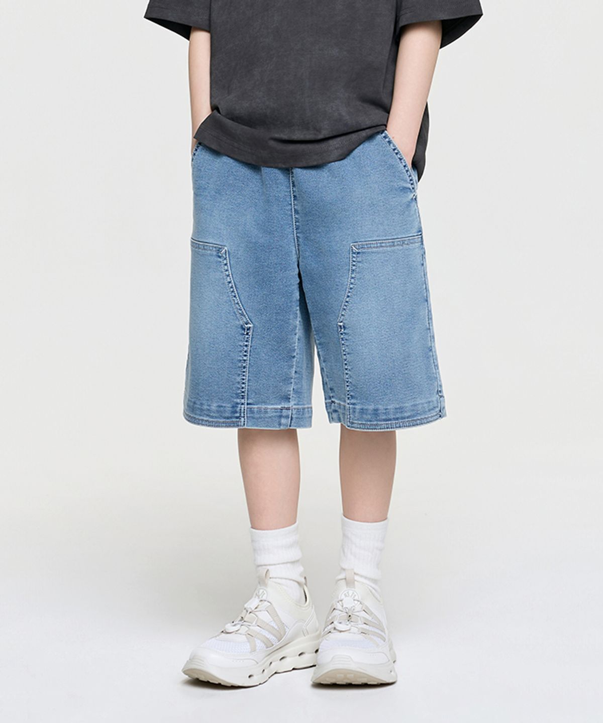 엠엘비 키즈(MLB KIDS) 베이직 저지데님 더블니 반바지 NY (Blue)