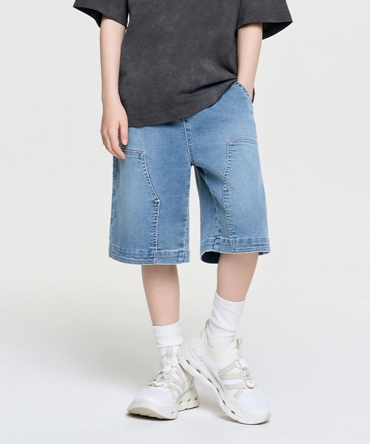 엠엘비 키즈(MLB KIDS) 베이직 저지데님 더블니 반바지 NY (Blue)