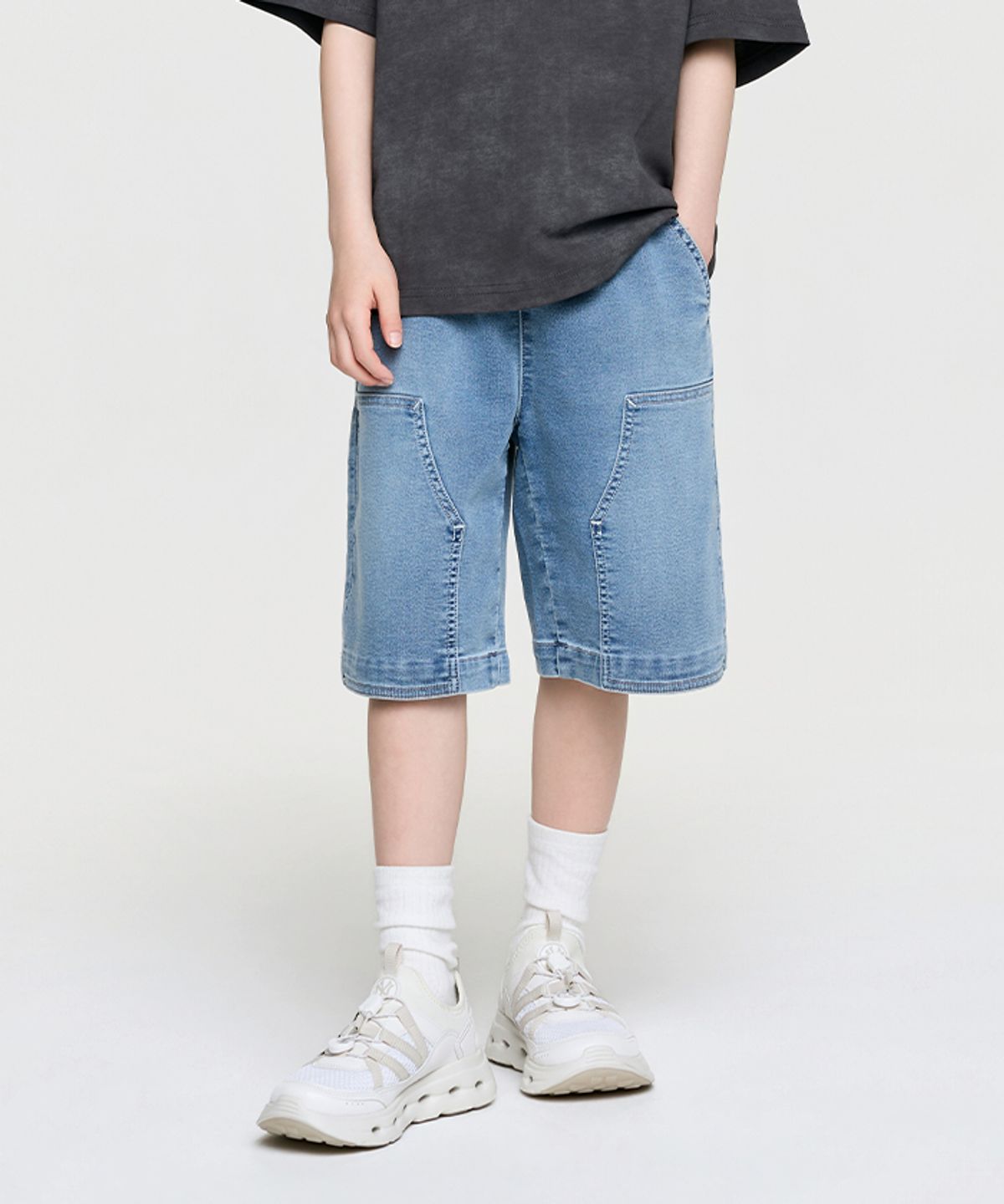 엠엘비 키즈(MLB KIDS) 베이직 저지데님 더블니 반바지 NY (Blue)