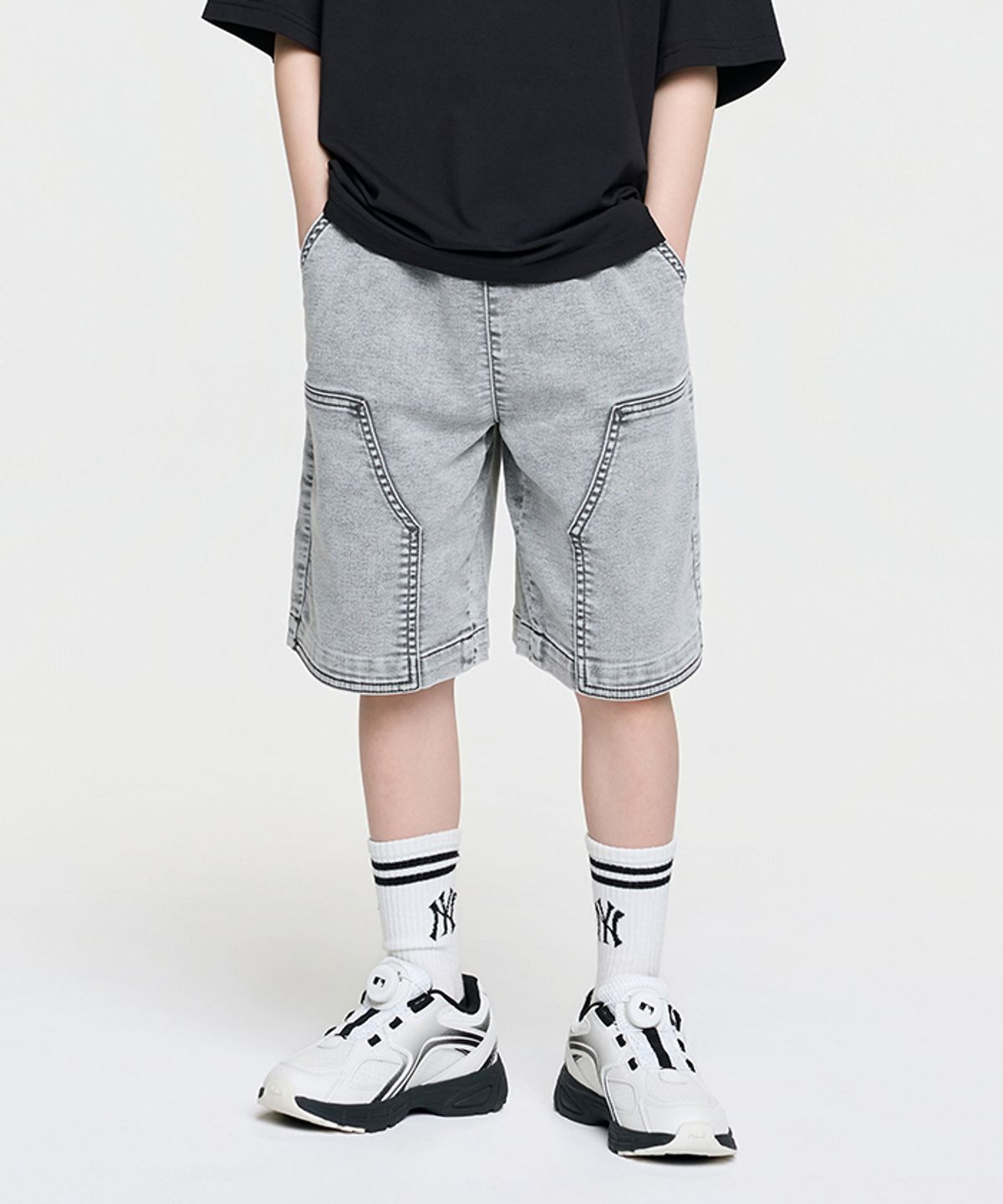 엠엘비 키즈(MLB KIDS) 베이직 저지데님 더블니 반바지 NY (L.Grey)