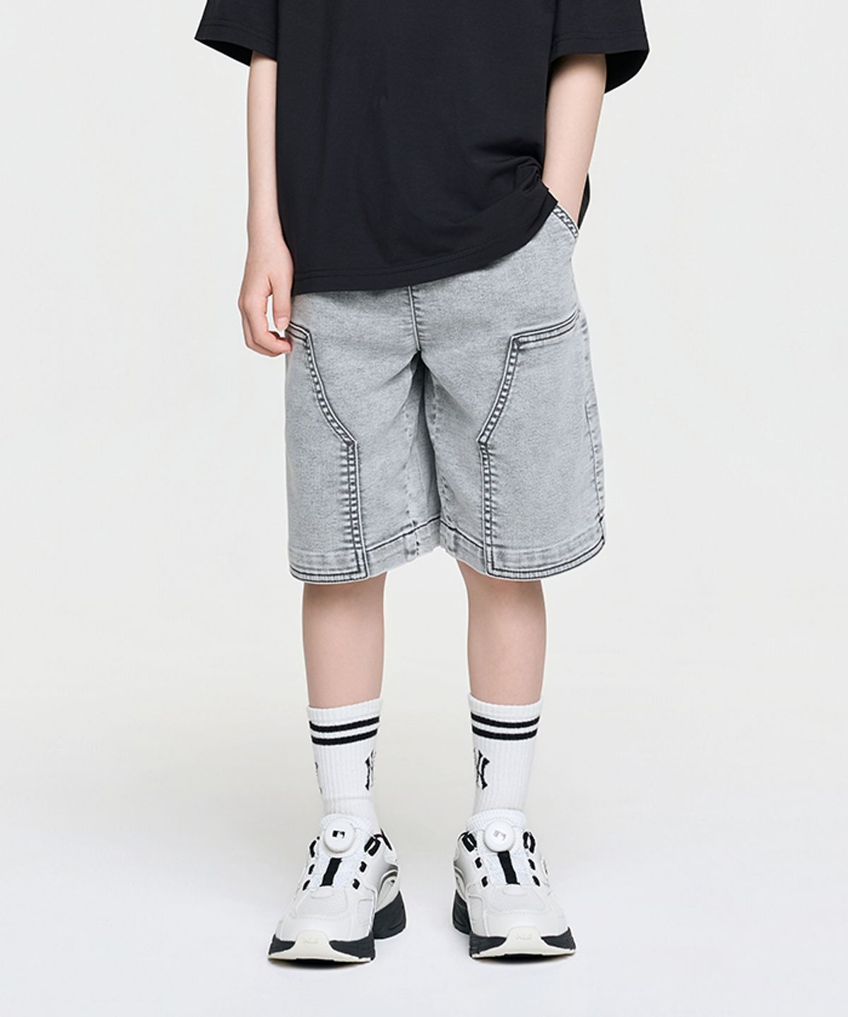엠엘비 키즈(MLB KIDS) 베이직 저지데님 더블니 반바지 NY (L.Grey)