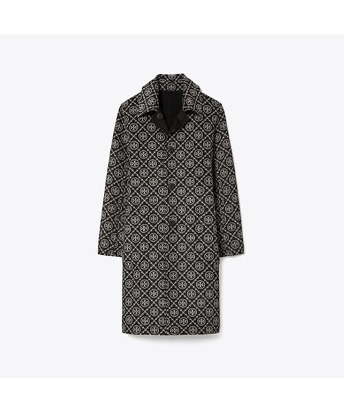토리버치(TORYBURCH) 자카드 티 모노그램 울 코트 - 블랙 / 티 모노그램 자카드 콤비