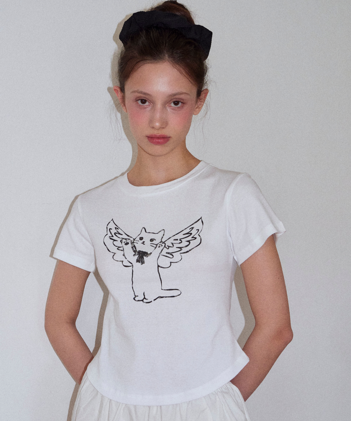 로긴 앤 로지(ROGIN N ROSIE) Angel Cat Printed T-shirt White