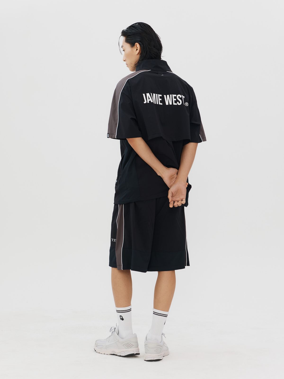 제이미웨스트(JAMIE WEST) 매쉬배색 파이핑포인트 쇼츠 (블랙)