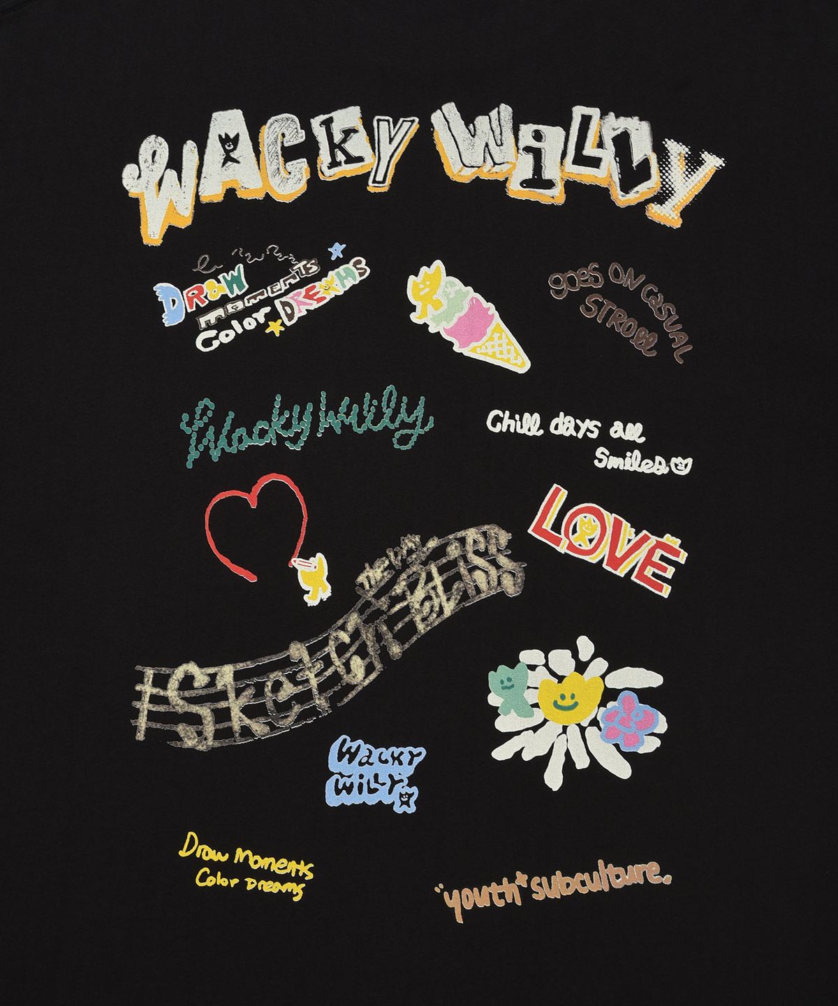 와키윌리(WACKY WILLY) 키치 그래픽 반팔티셔츠 블랙