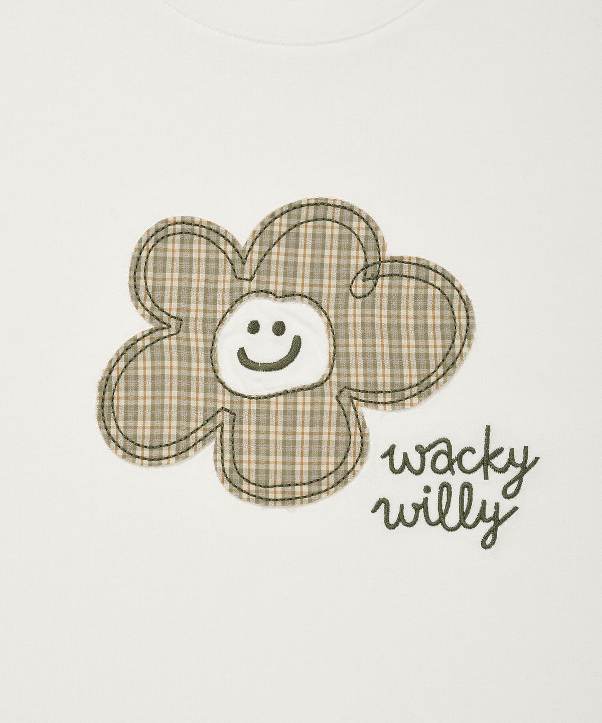 와키윌리(WACKY WILLY) 우먼스 릴리 아플리케 세미크롭 반팔티셔츠 화이트