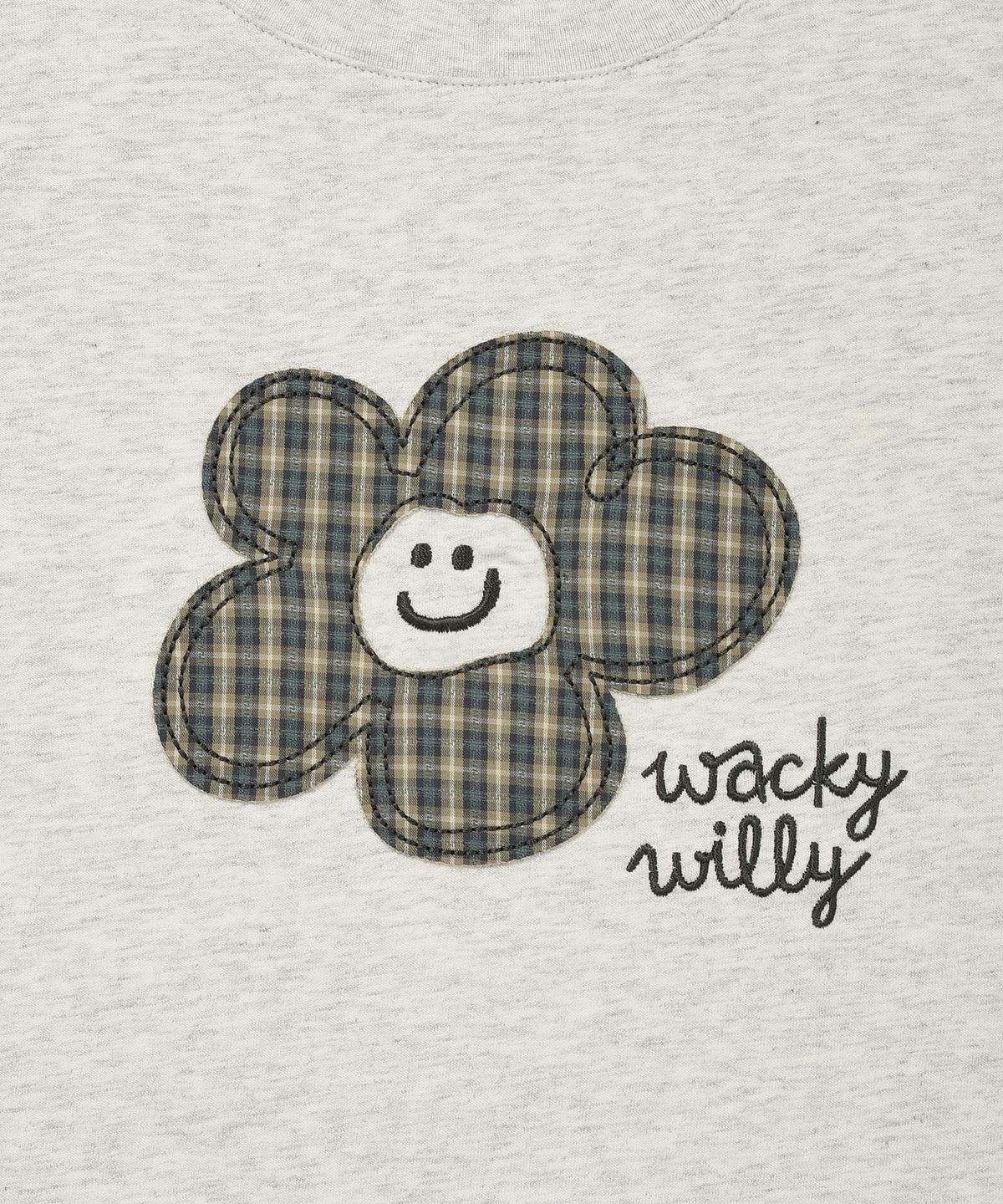 와키윌리(WACKY WILLY) 우먼스 릴리 아플리케 세미크롭 반팔티셔츠 오트밀