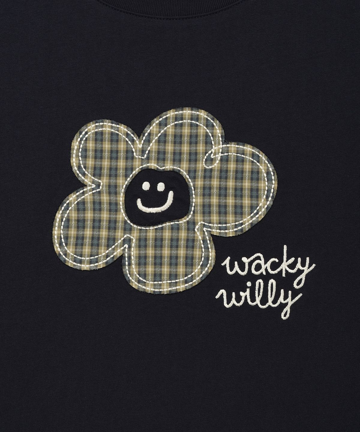 와키윌리(WACKY WILLY) 우먼스 릴리 아플리케 세미크롭 반팔티셔츠 네이비