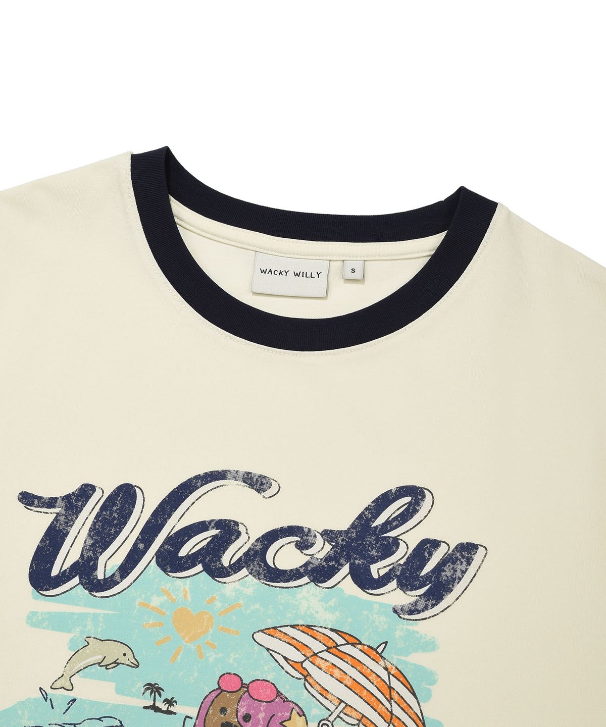 와키윌리(WACKY WILLY) 우먼스 썸머그래픽 링거 세미오버 반팔티셔츠 크림