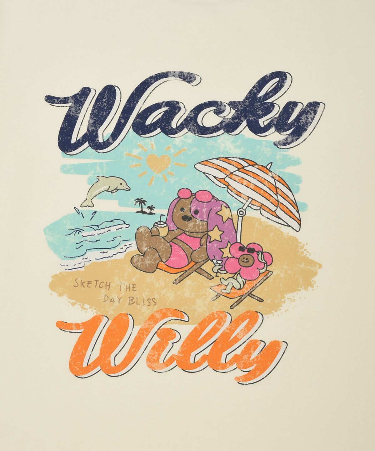 와키윌리(WACKY WILLY) 우먼스 썸머그래픽 링거 세미오버 반팔티셔츠 크림