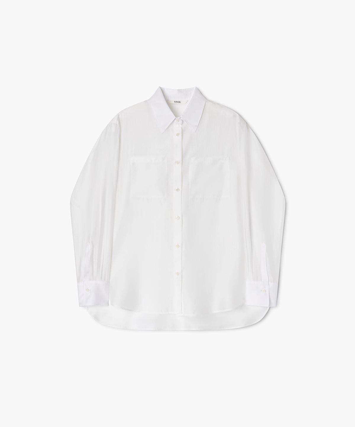 비율(VIYUL) 실키 시스루 카라 포켓 셔츠 블라우스_2color