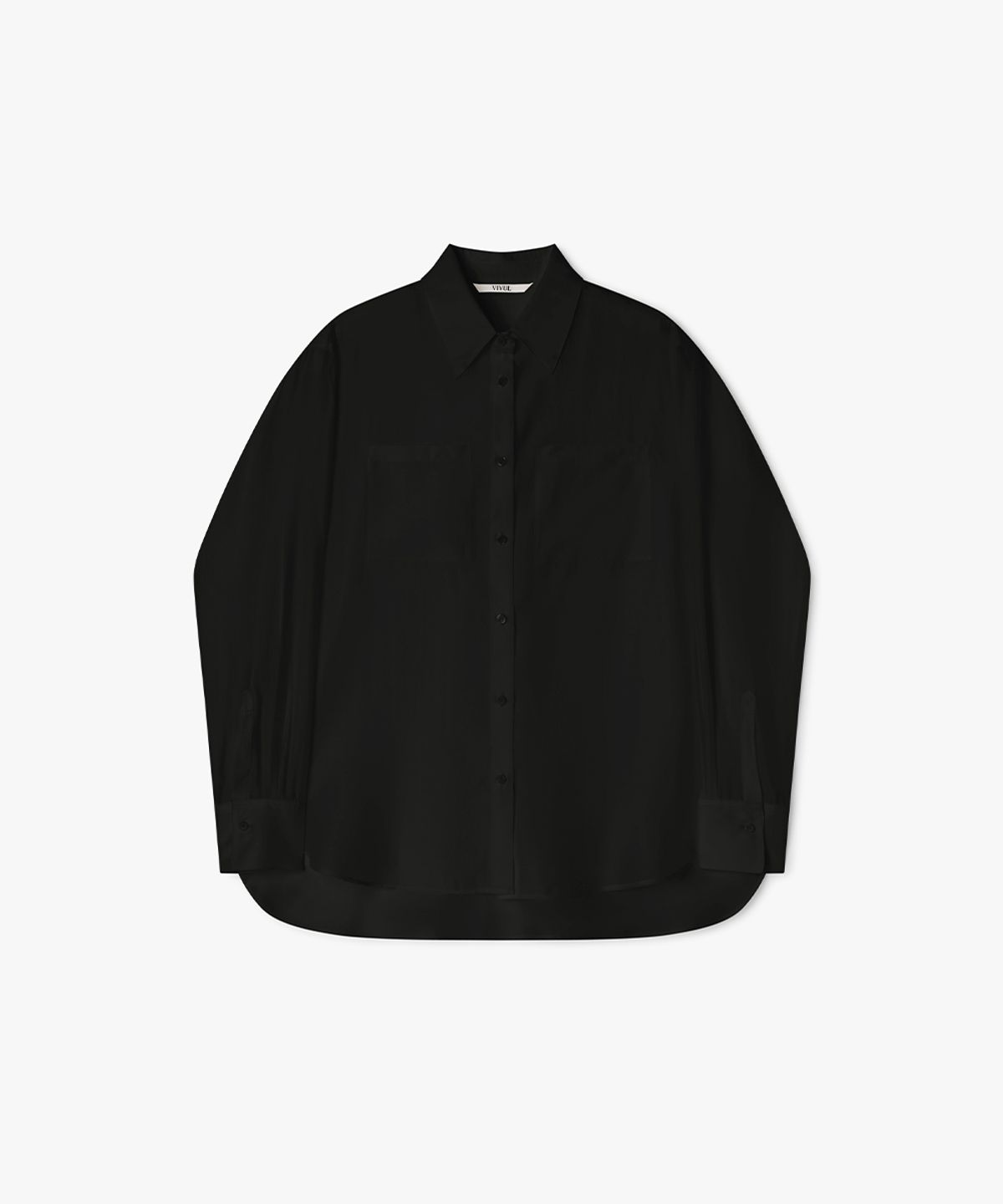 비율(VIYUL) 실키 시스루 카라 포켓 셔츠 블라우스_2color