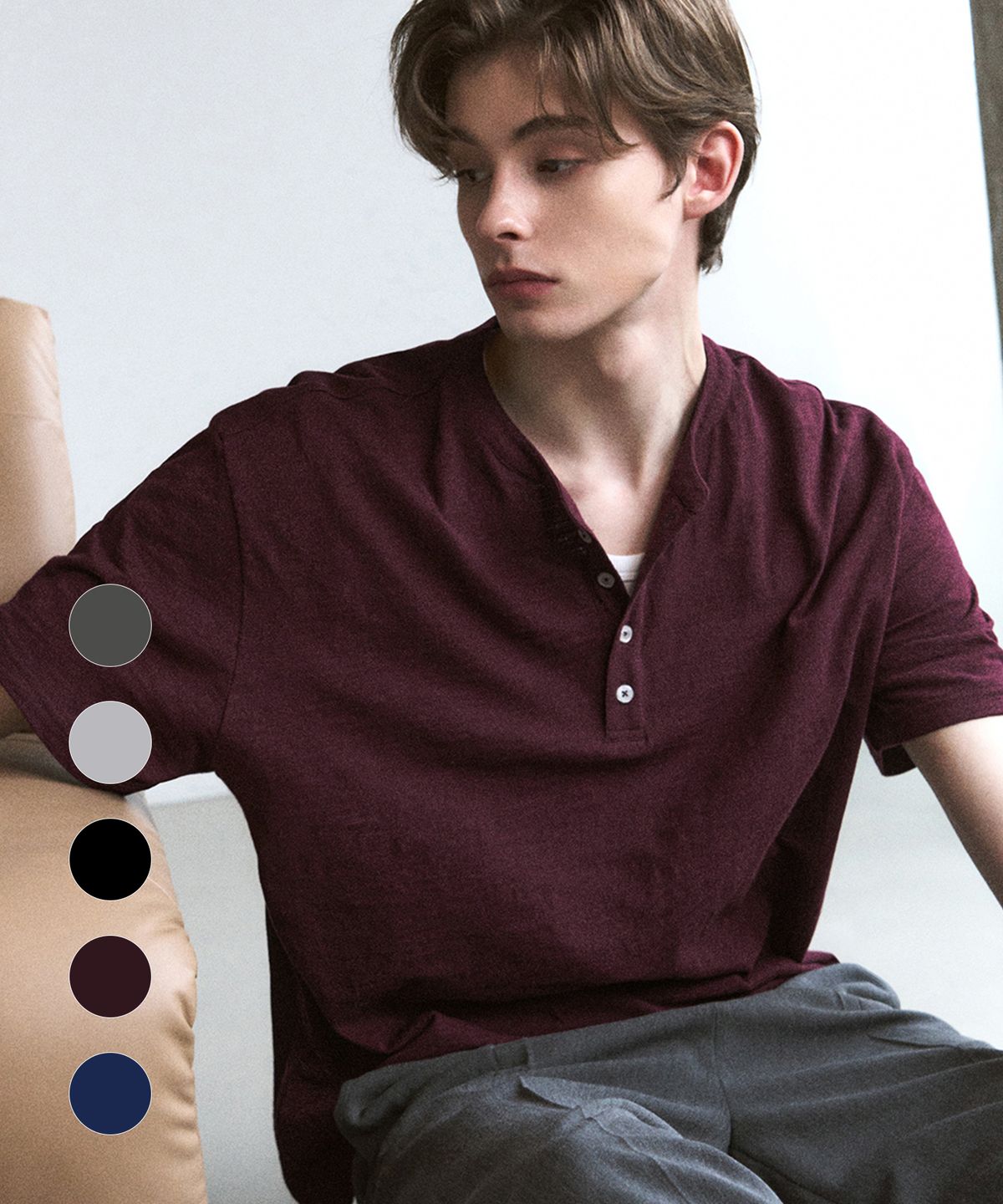 드로우핏(DRAW FIT) [스토커즈X드로우핏] 슬럽 코튼 헨리넥 티셔츠 [5color]