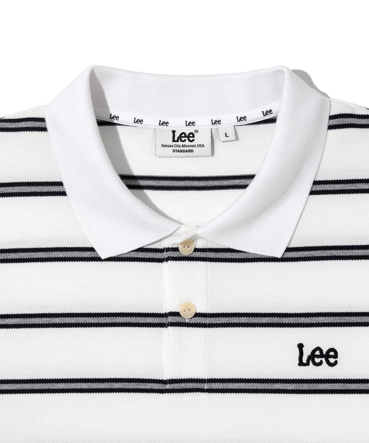 리(LEE) 스트라이프 피케 반팔 티셔츠 에크루