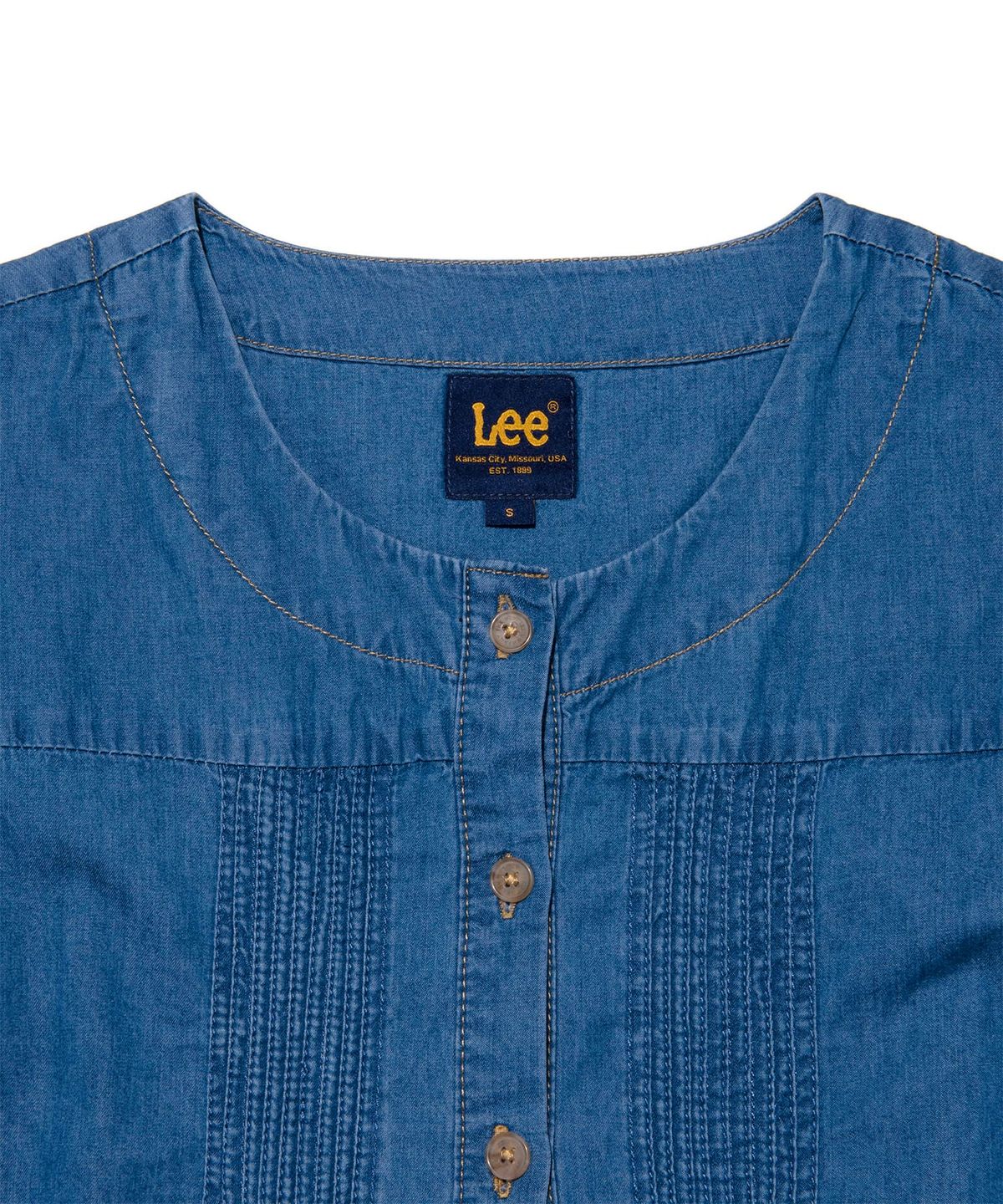 리(LEE) 우먼 데님 반팔 블라우스 인디고 미듐