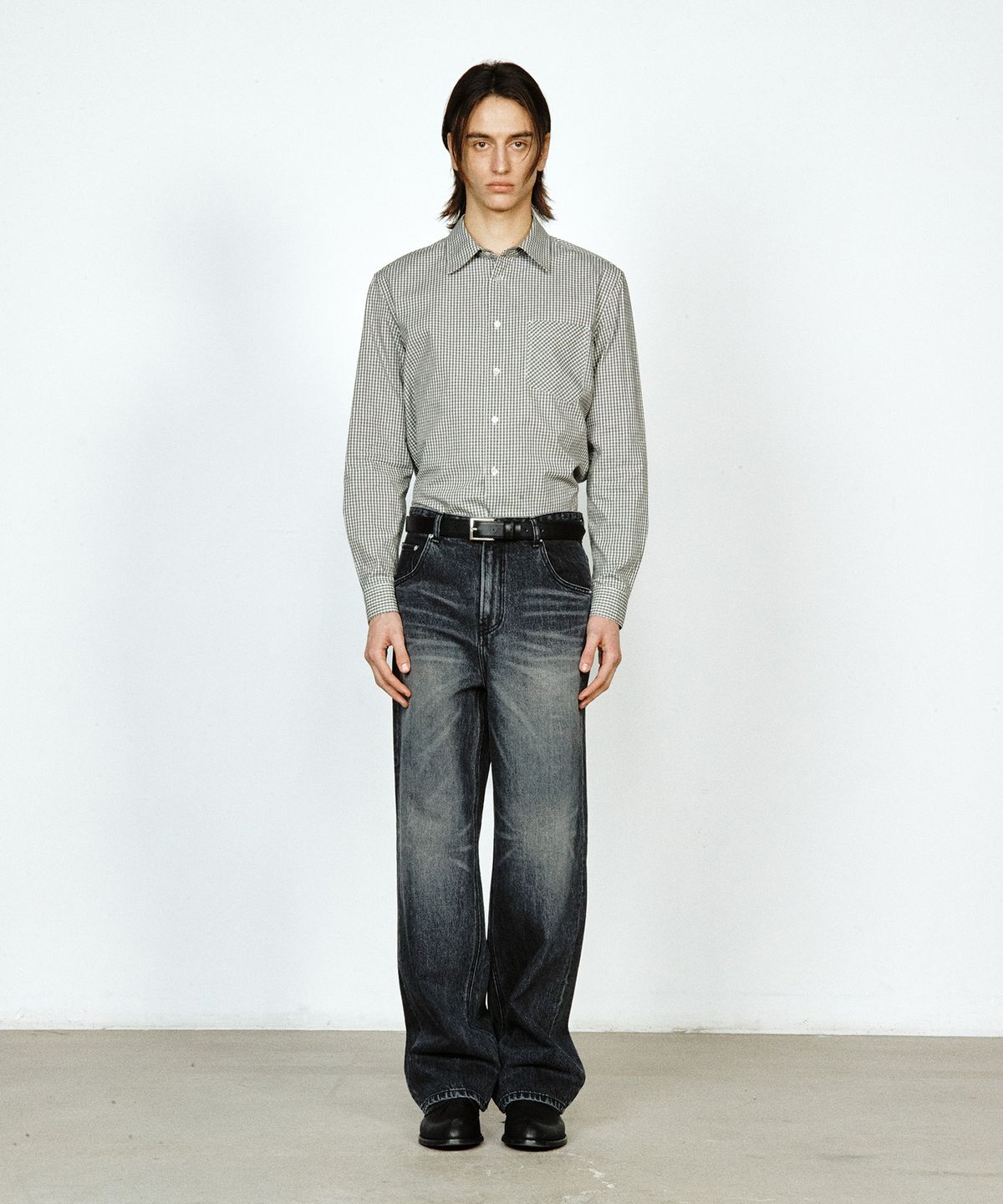 유지(YUJI) MICRO CHECK SHIRT BLACK