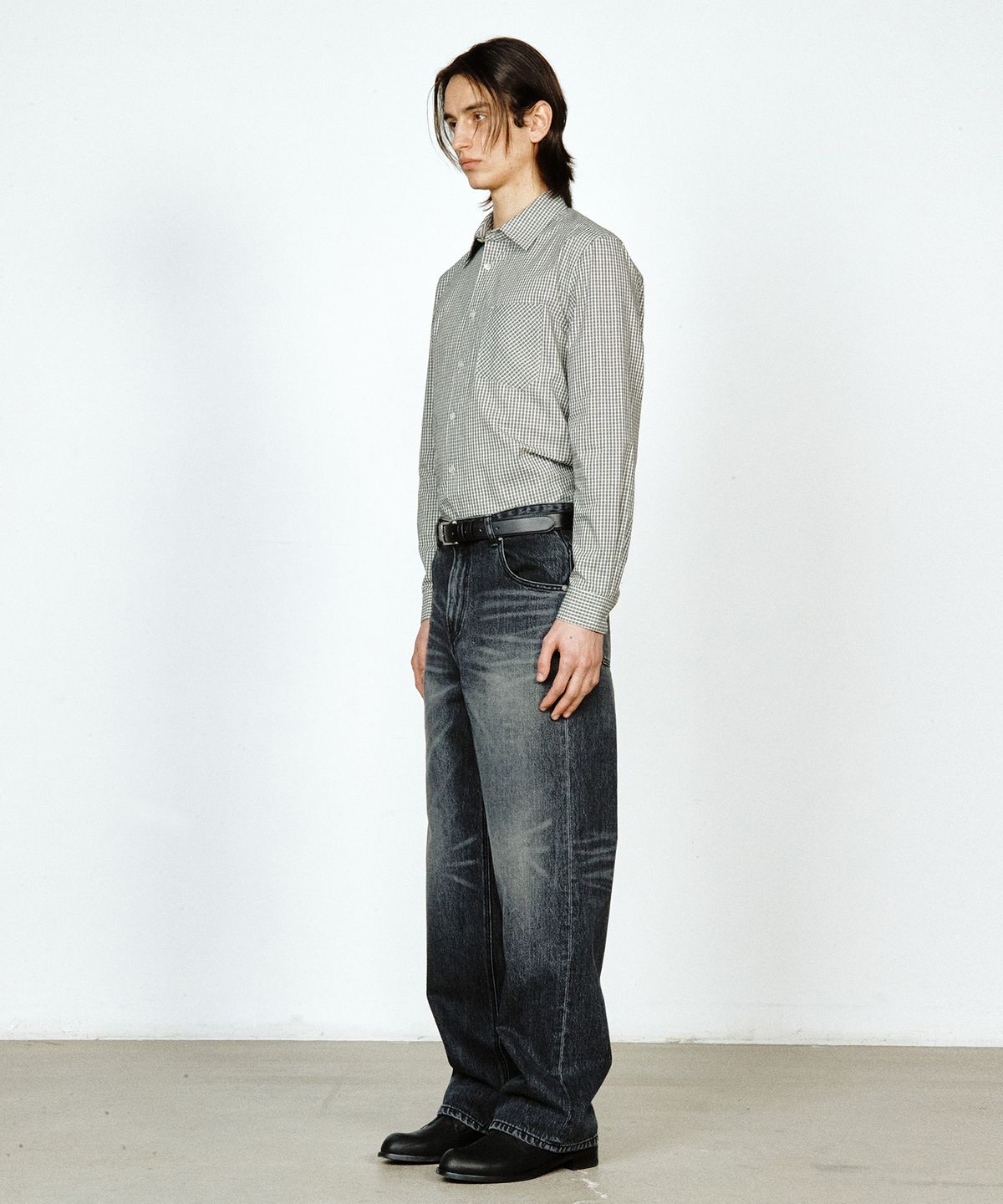 유지(YUJI) MICRO CHECK SHIRT BLACK