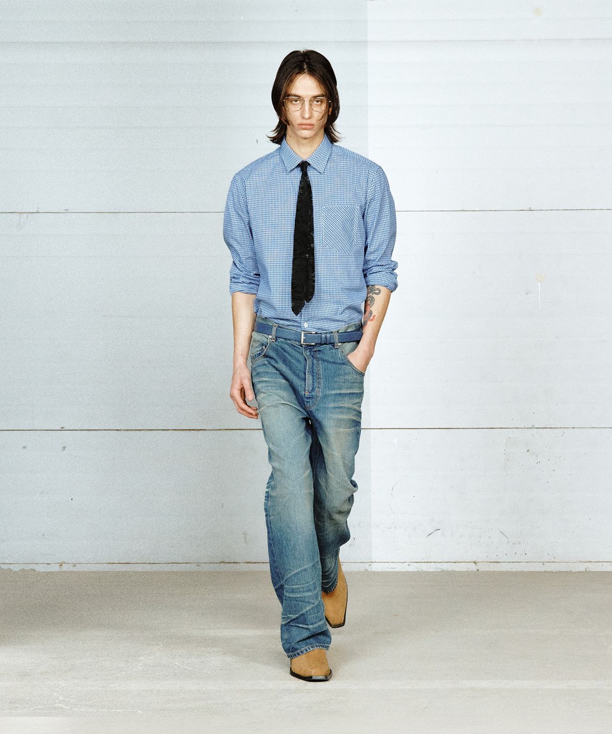 유지(YUJI) MICRO CHECK SHIRT BLUE