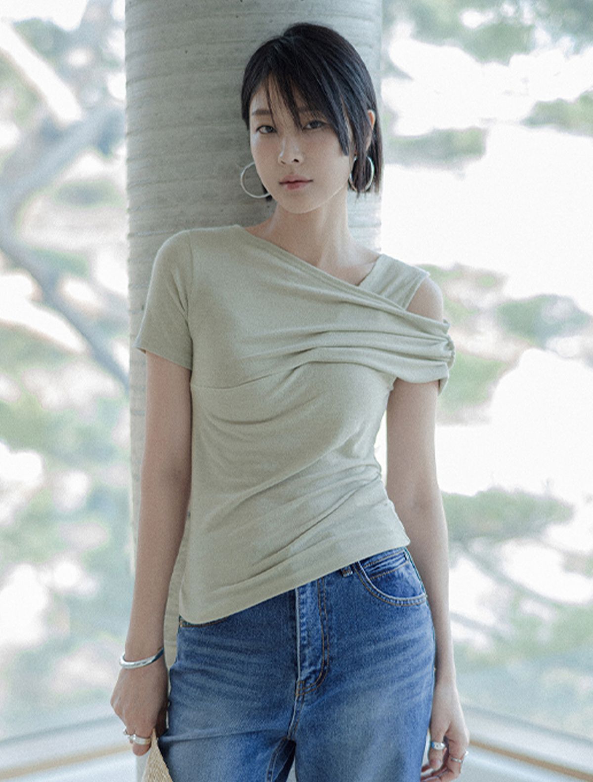 메무아(MEMUA) 글로리아 셔링 하프 슬리브리스(딥그린)
